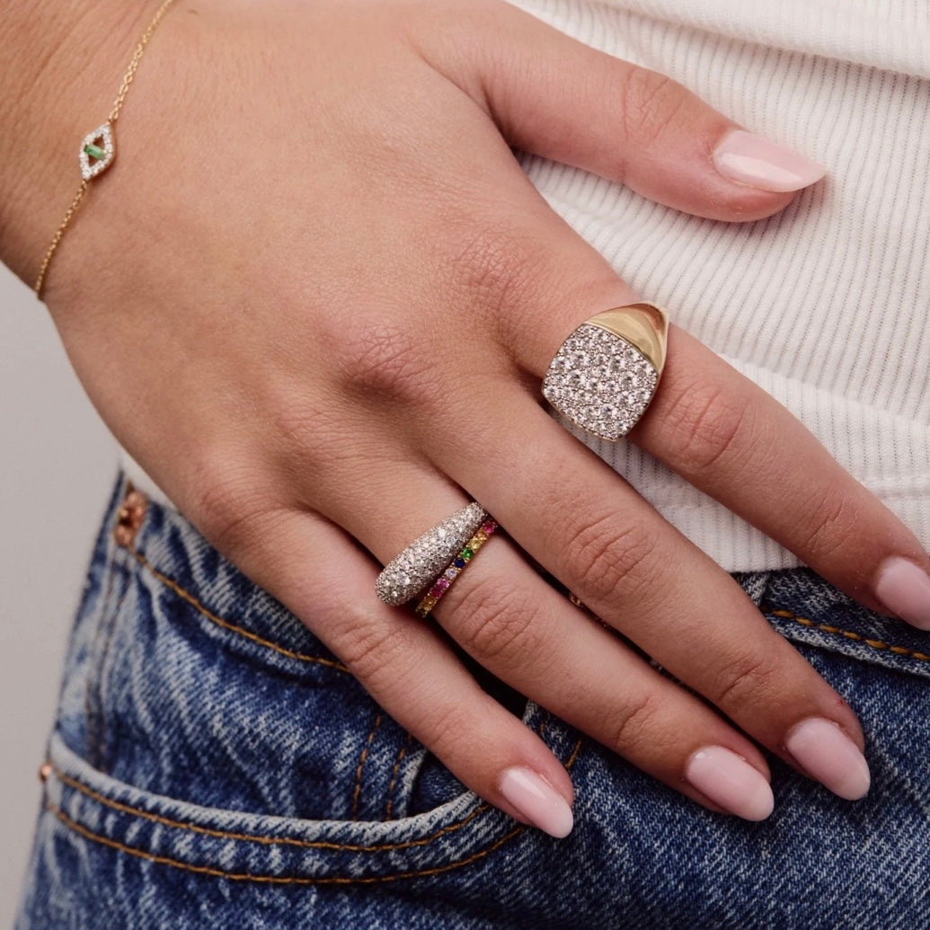 Diamond Crescent Domed Ring