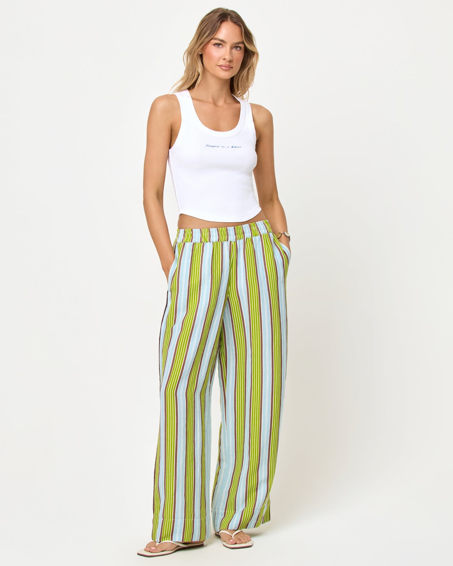 LSPACE Sur Pant in Comporta Cool Girl print, front view on model styled with Ash Tank.
