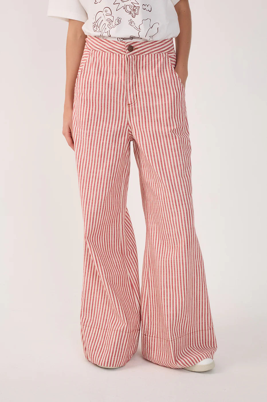 Striped Twill Wide Leg Pants