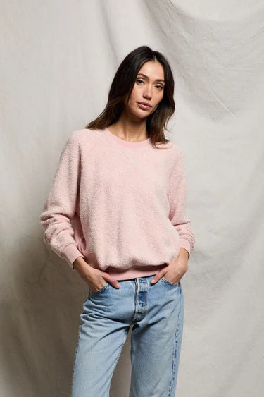Ziggy Reverse Fleece Crewneck Sweatshirt in Vintage Pink