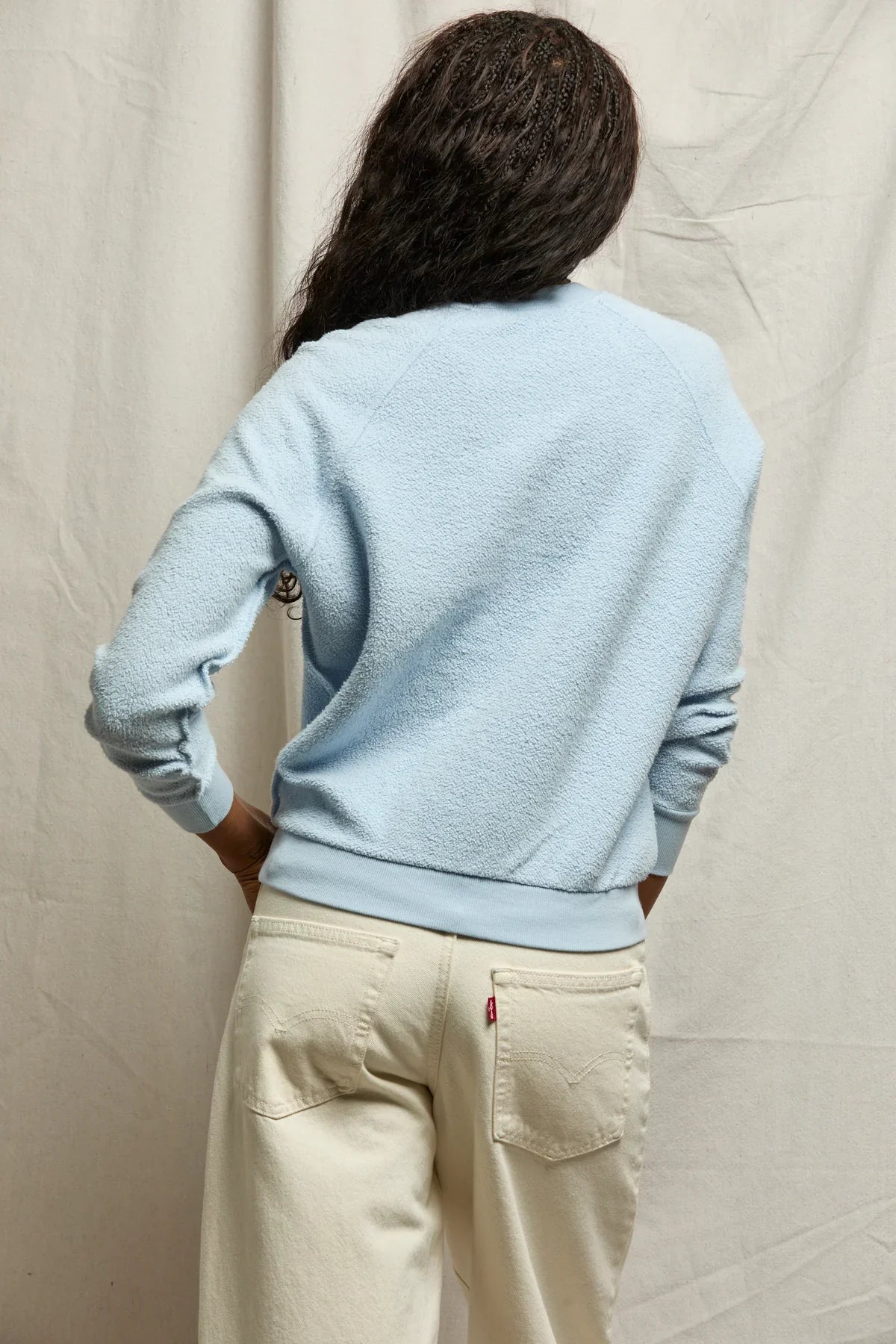 Ziggy Reverse Fleece Crewneck Sweatshirt in Powder Blue