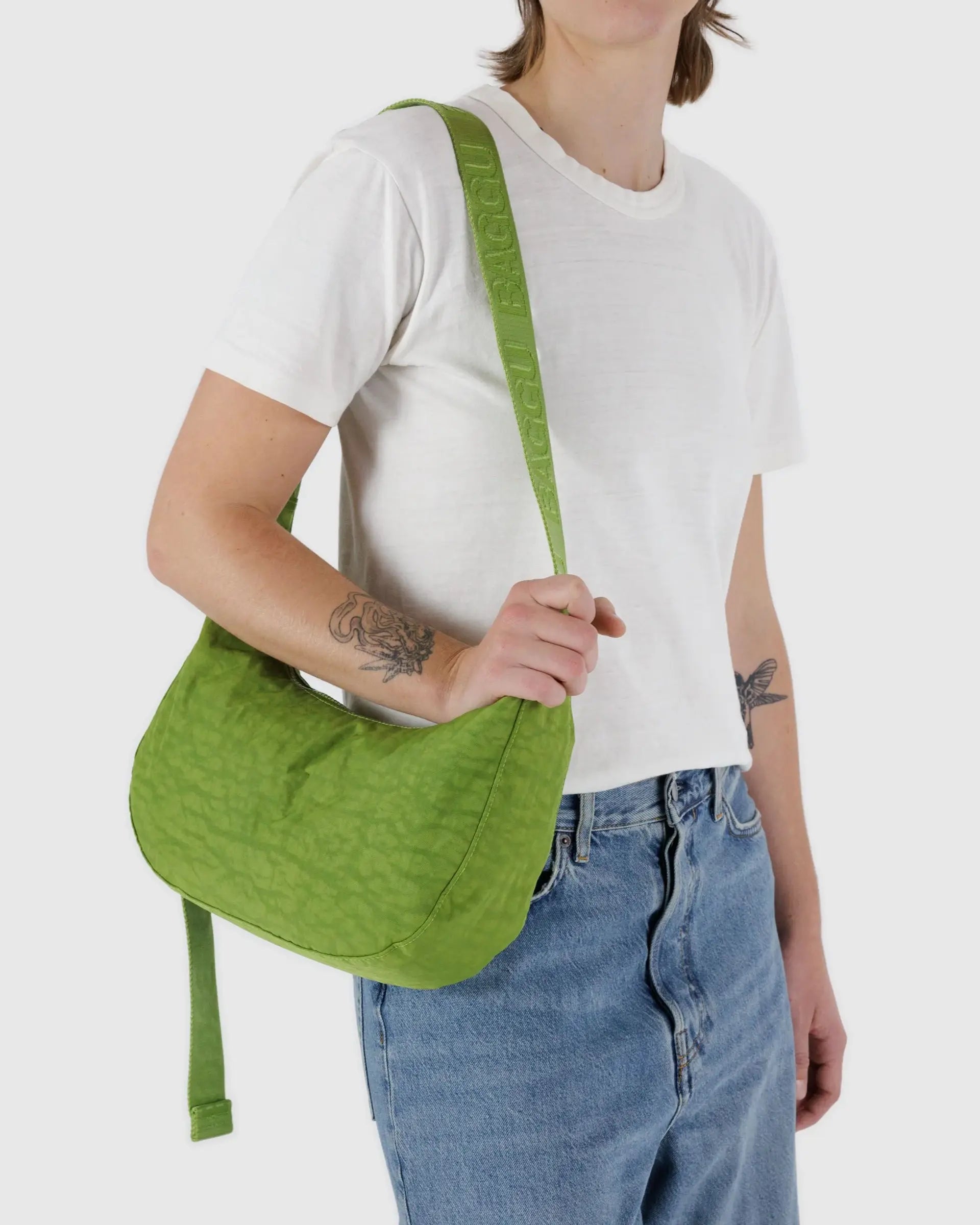 Medium Nylon Crescent Bag in Green Juice