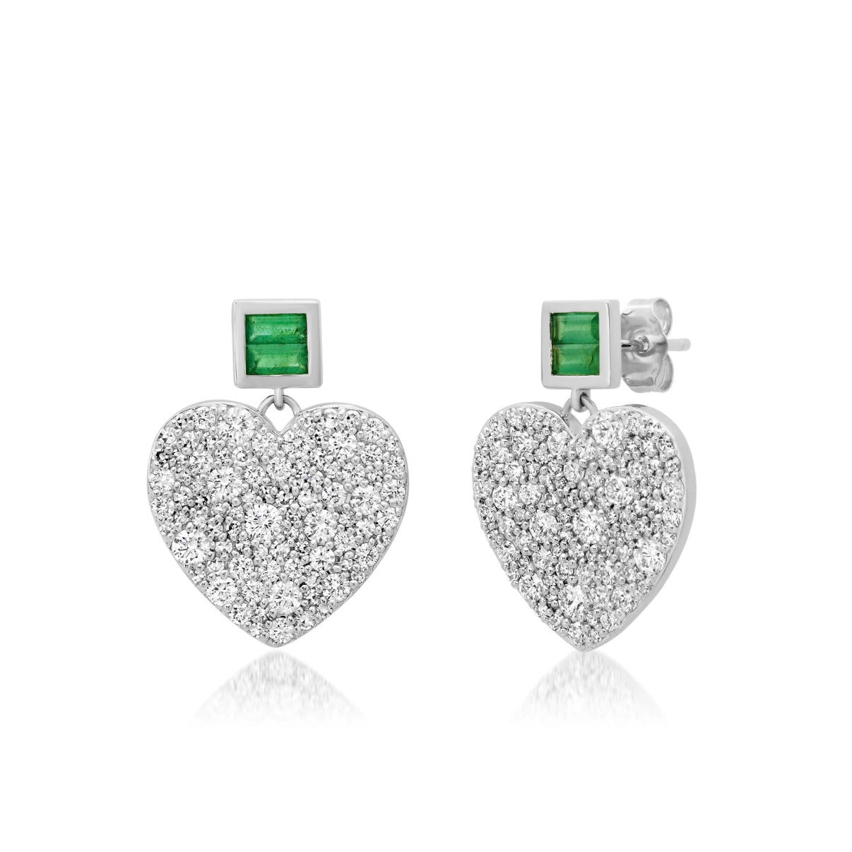 Diamond and Emerald Jumbo Sweetheart Earrings