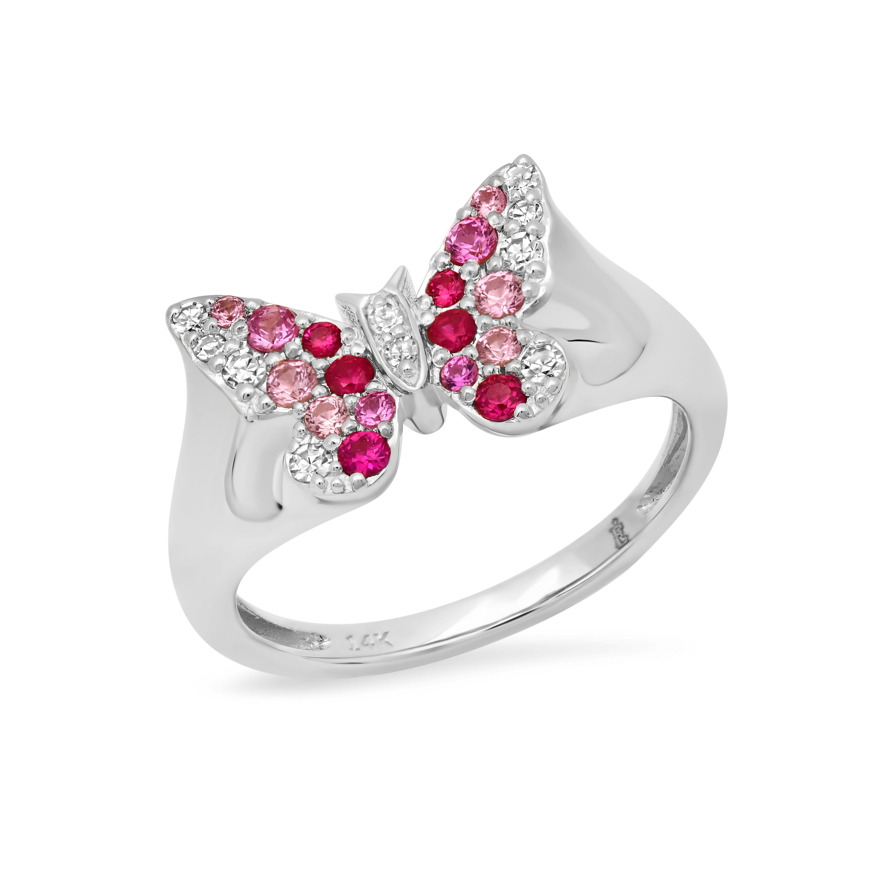 Mini Pink and Diamond Ombré Butterfly Pinky Ring