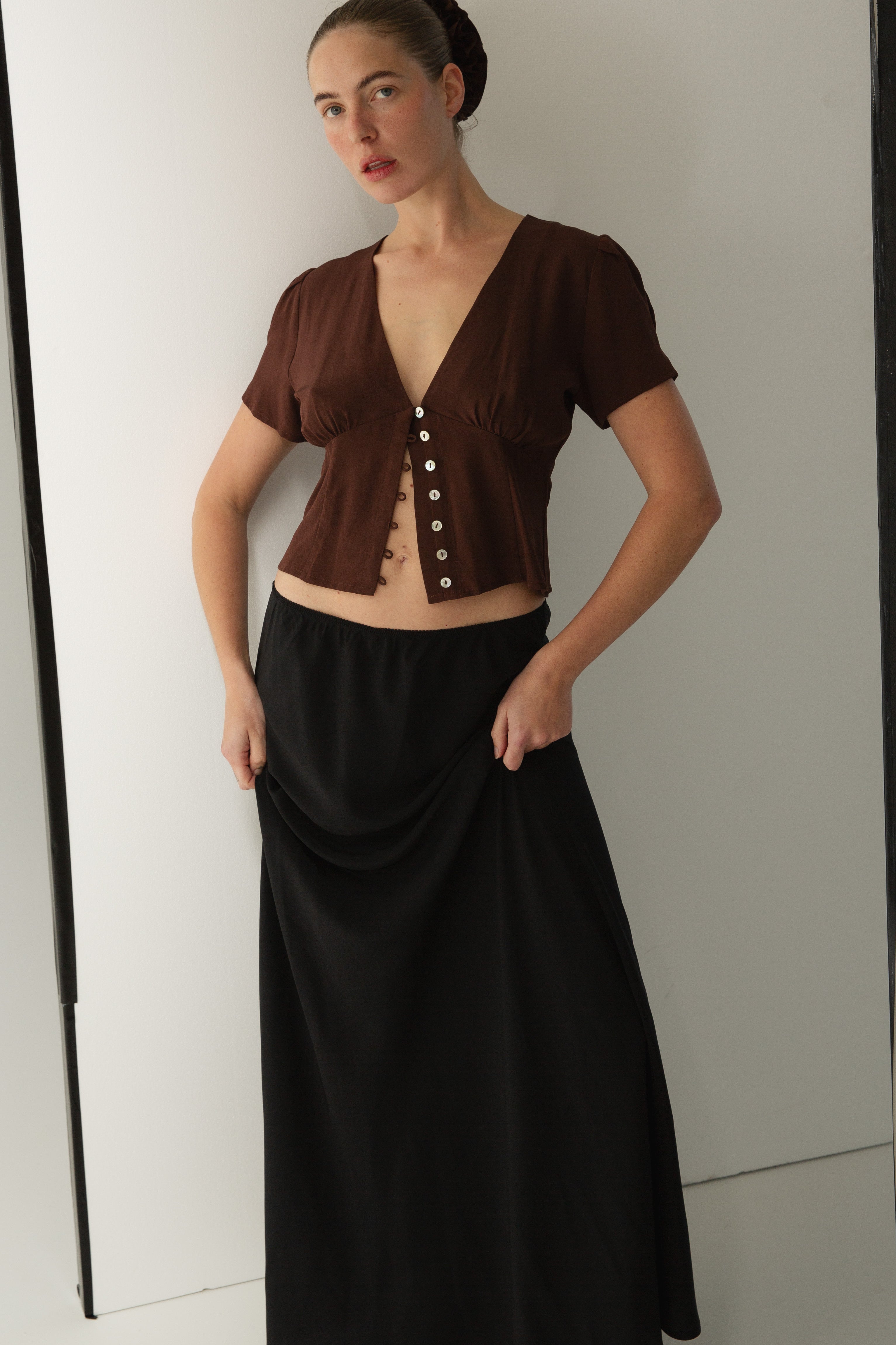 Cap Sleeve Blouse in Ciocco