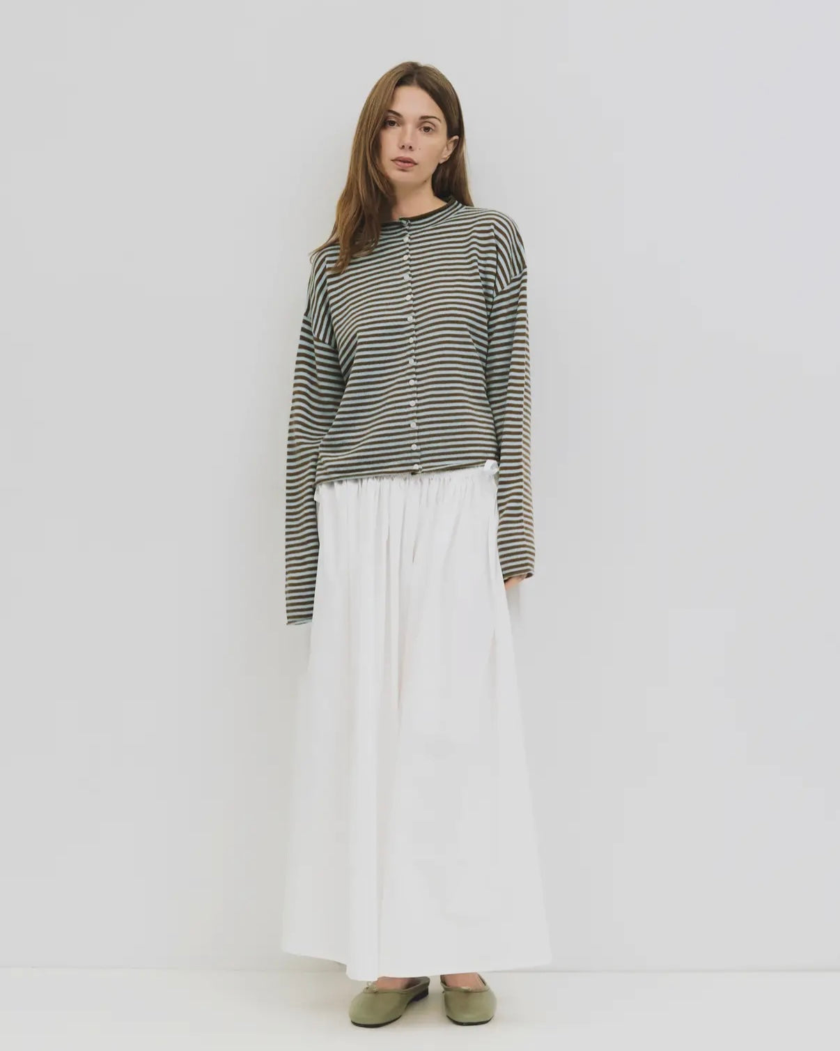 Eleanor Stripe Cardigan in Blue + Brown