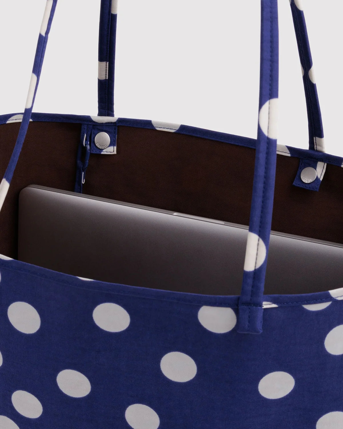 Large Nylon Reversible Tote in Navy Polka Dot Mix