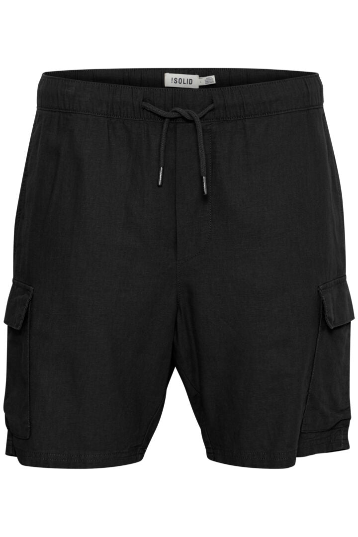 Aurelius Linen Cargo Shorts in True Black