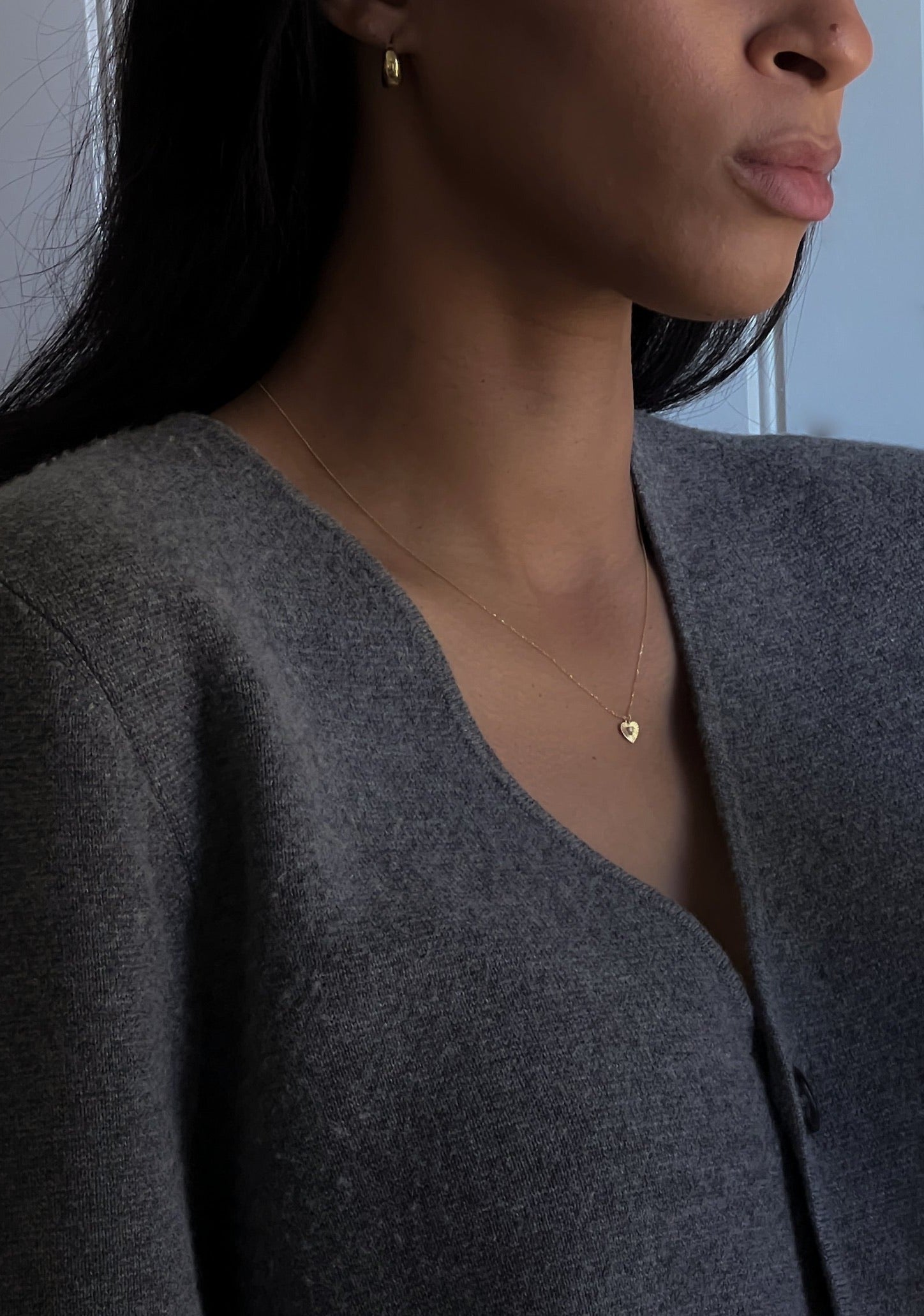 White Diamond Ribbed Heart Necklace