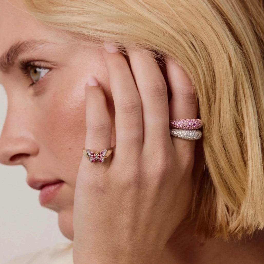 Diamond Crescent Domed Ring