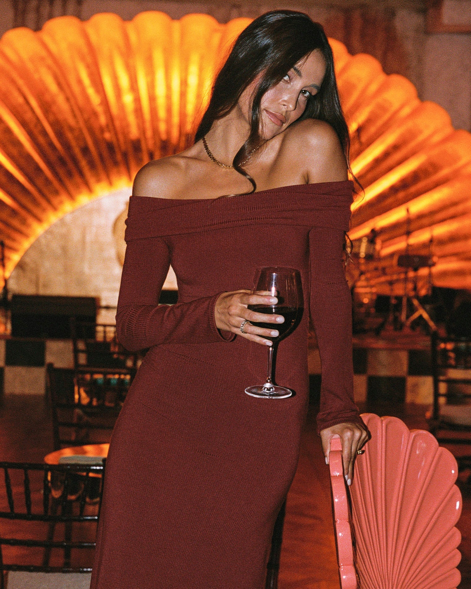 Sangria | Badge:New Arrival_#B2AC88_#ffffff' Red off the shoulder maxi dress