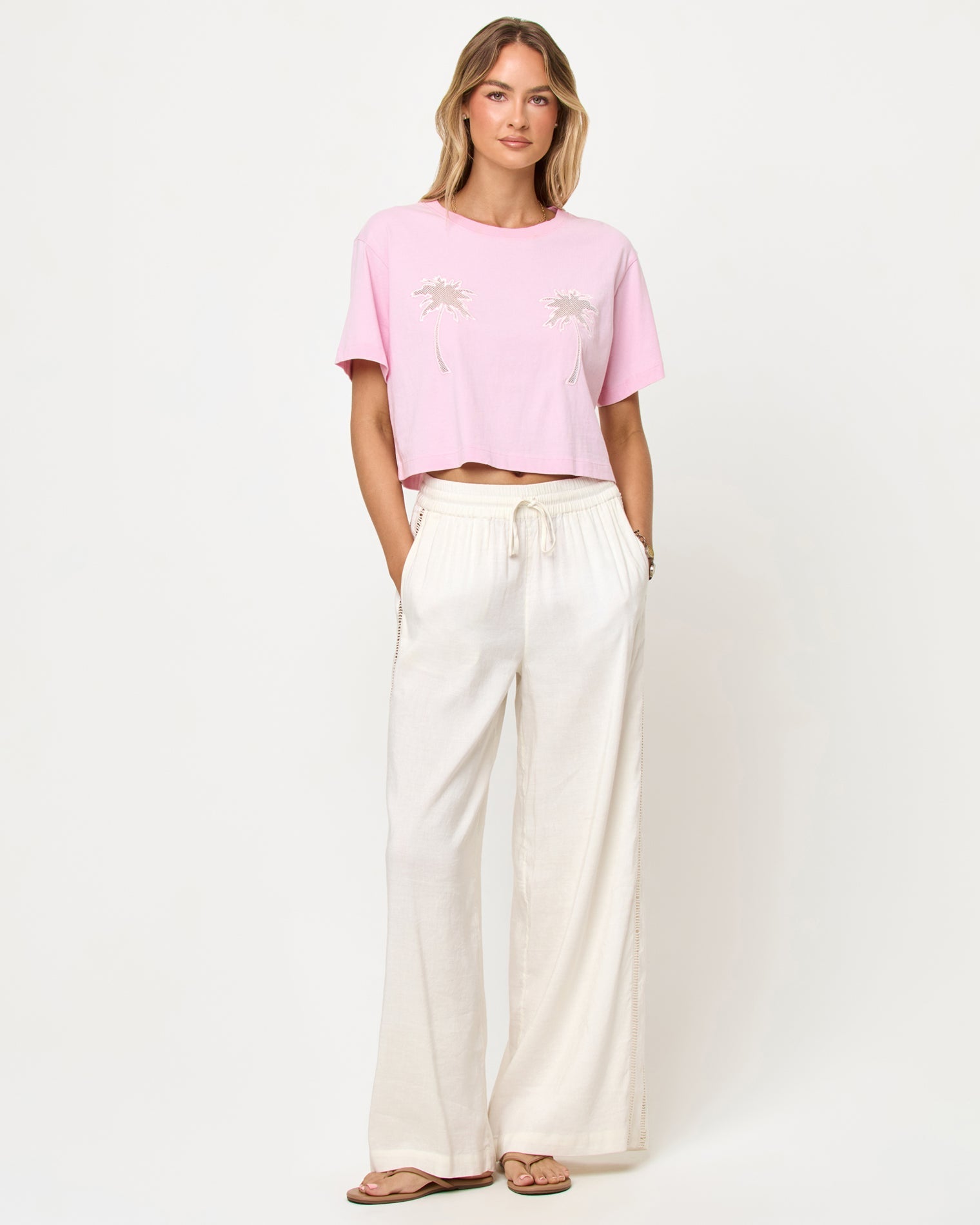 LSPACE Core top in Rosewater, front view on model.