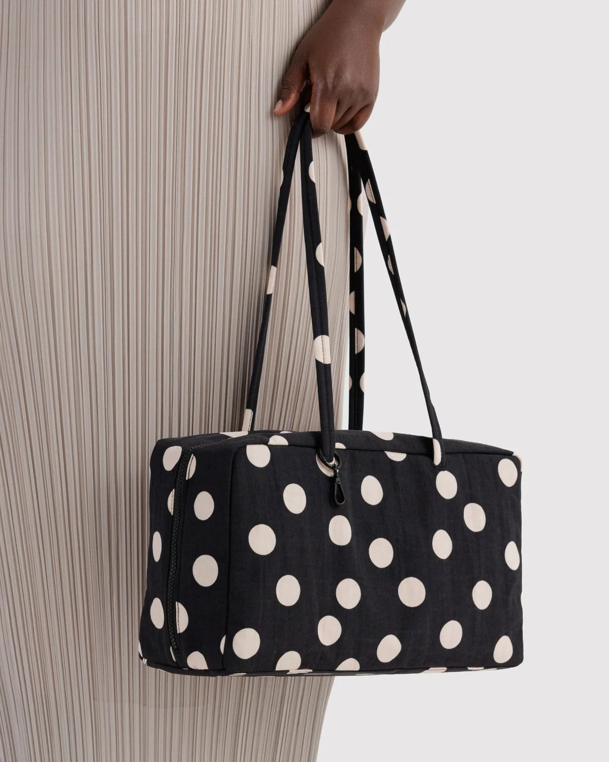 Medium Bowler Bag in Black and Cream Polka Dot