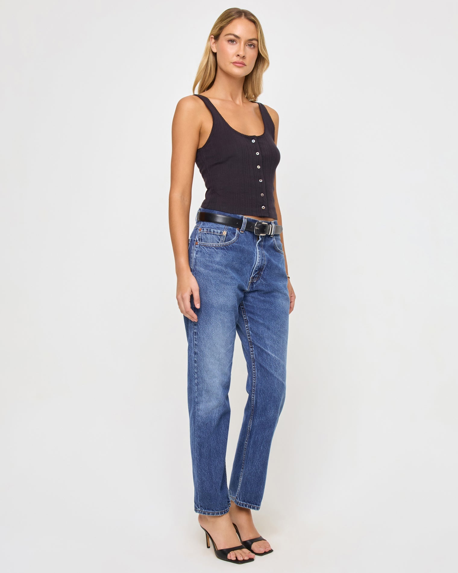 Jeanie Pointelle Tank - Black