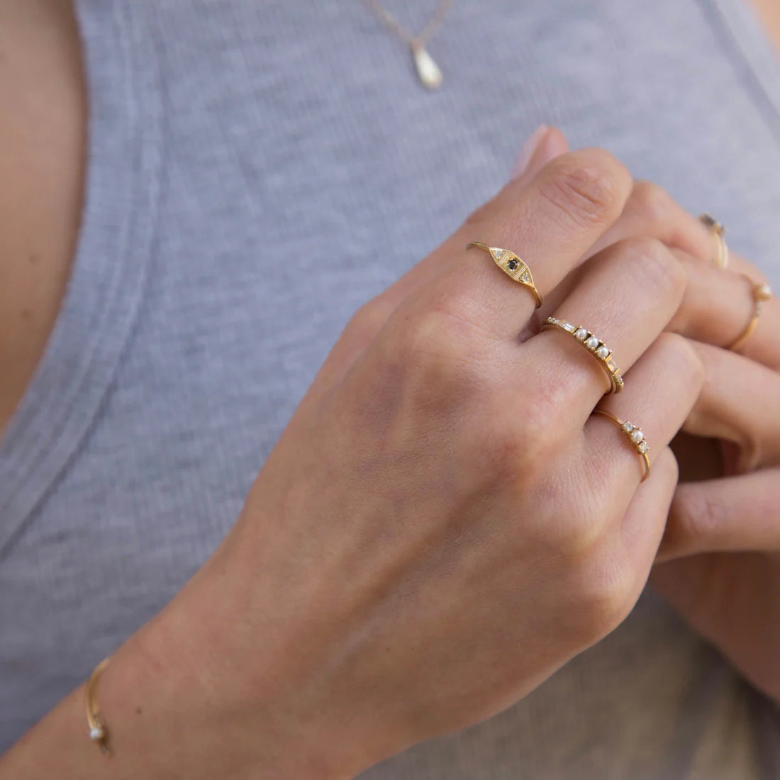 Two Diamond Pearl Ring