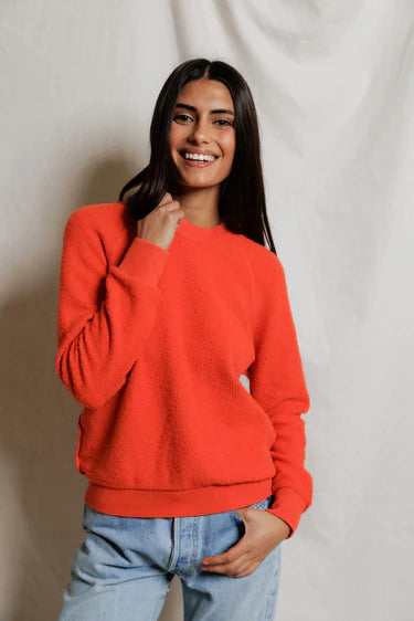 Ziggy Reverse Fleece Crewneck Sweatshirt in Clementine