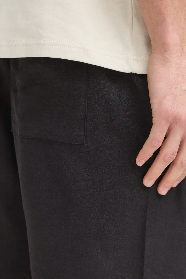 Allan Elas Linen Drawstring Shorts in Black