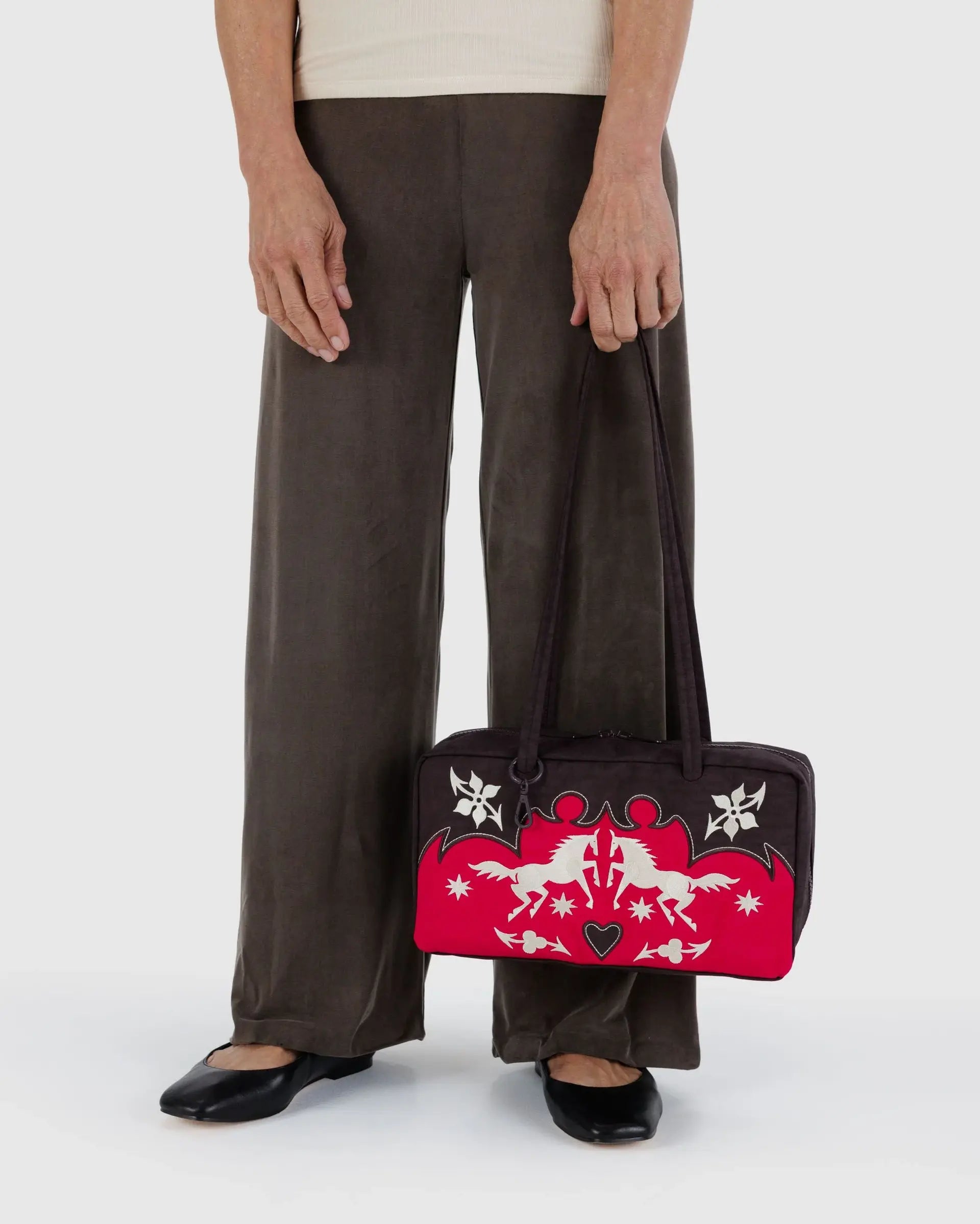 Nylon Bowler Bag in Western Appliqué