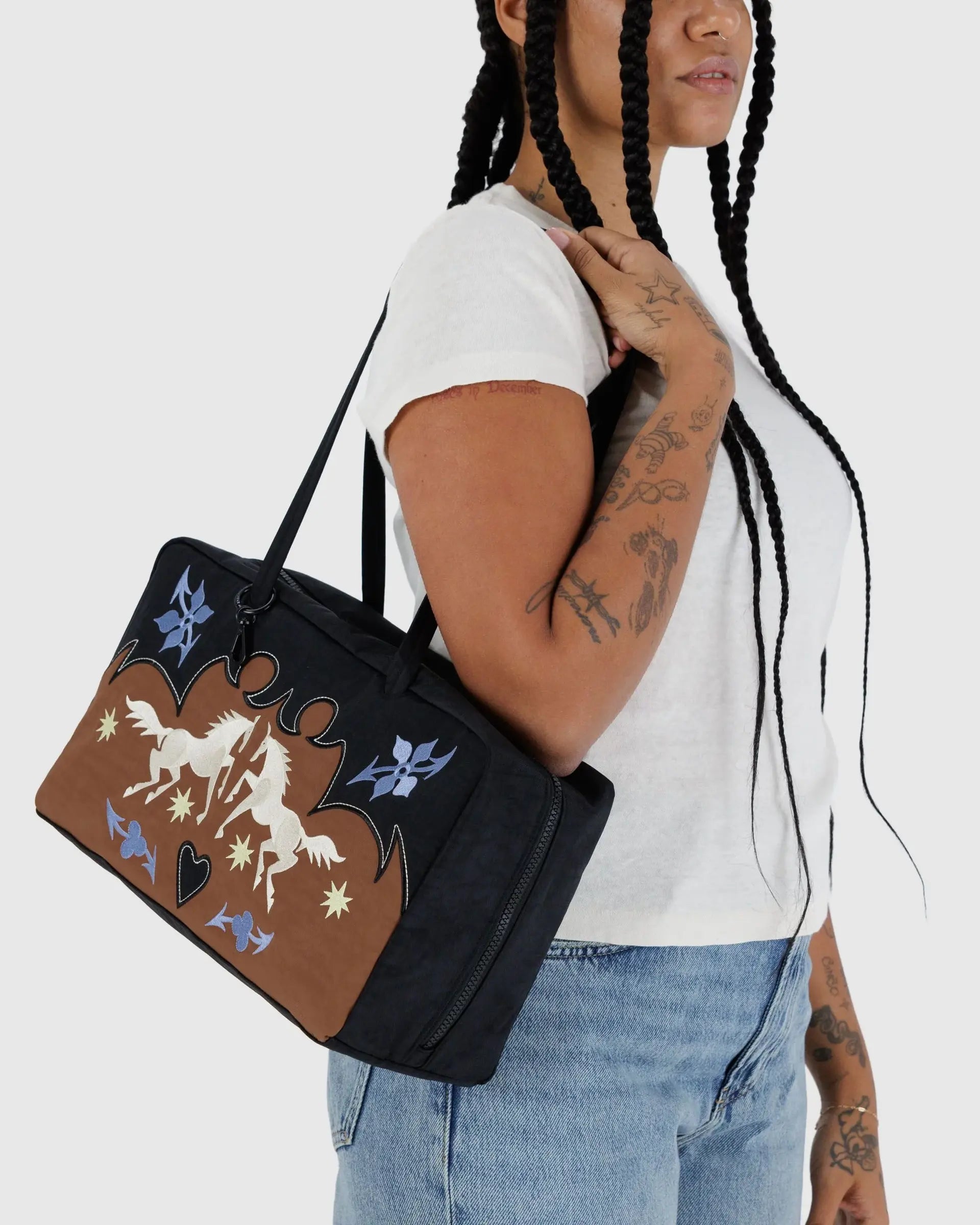 Medium Bowler Bag in Western Appliqué