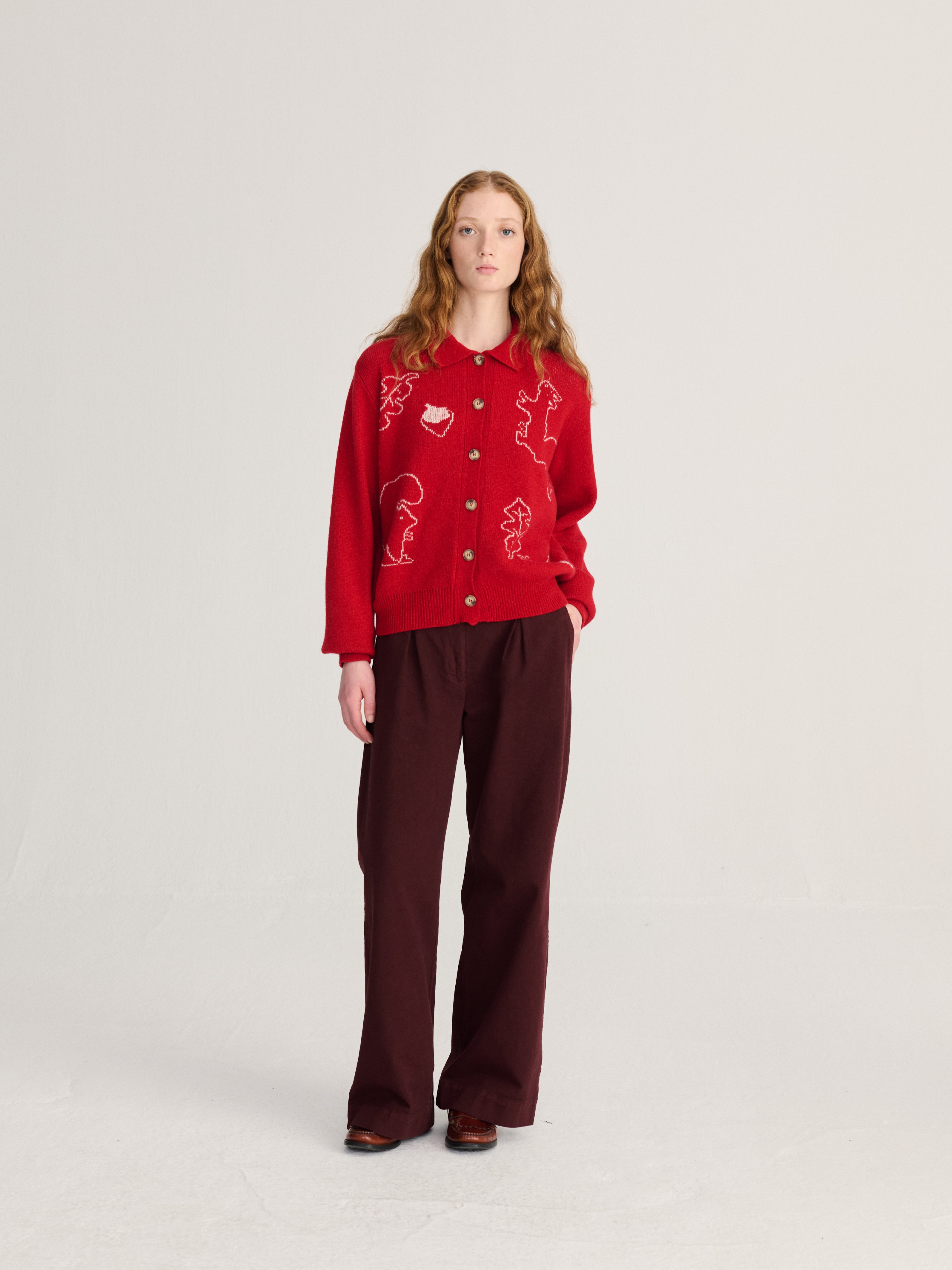 Forest Scene Wool Blend Polo Cardigan