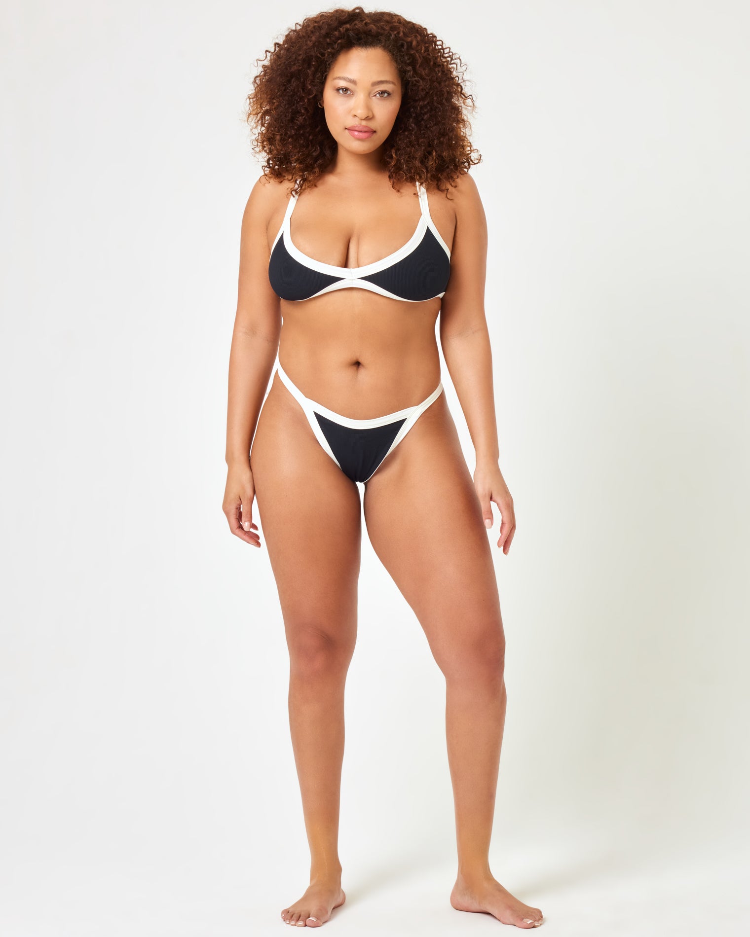 Ribbed Taylor Bikini Top - Black-Cream