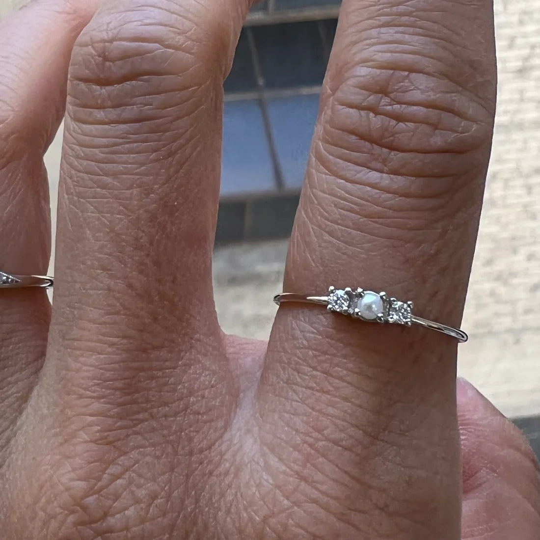 Two Diamond Pearl Ring