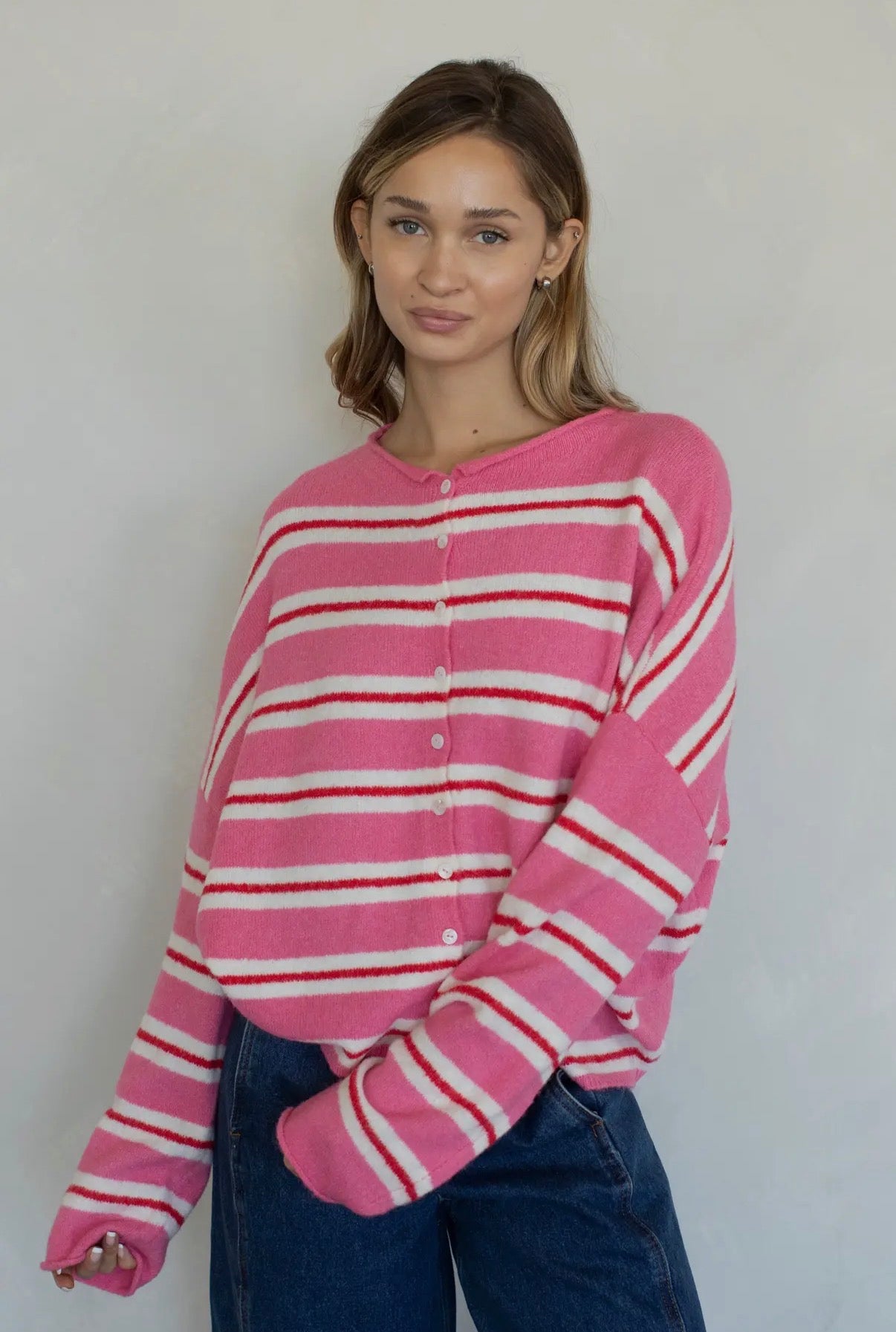 Maisie Sweater in Rose Varsity Stripe