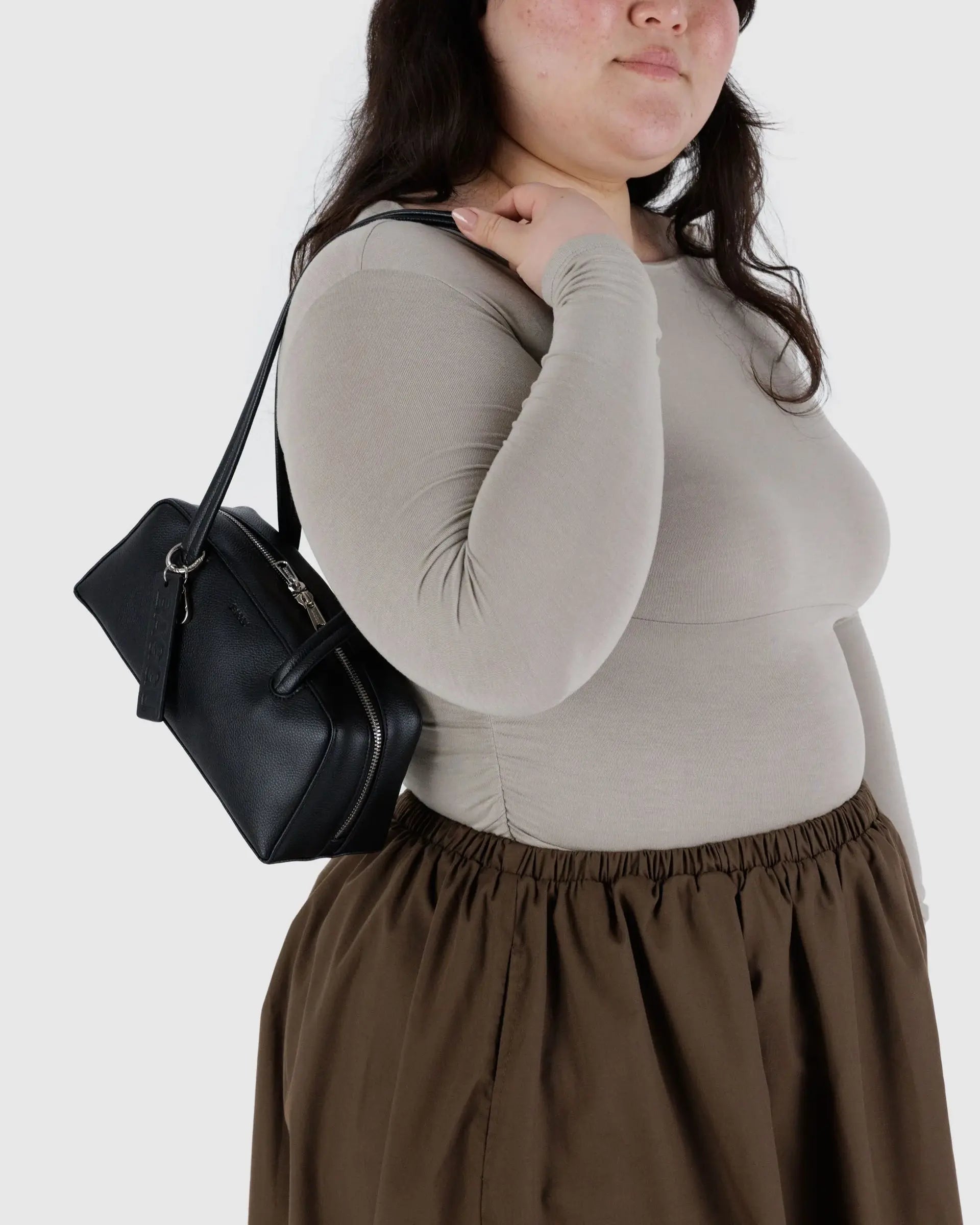 Small Recycled Leather Bowler Bag in Black