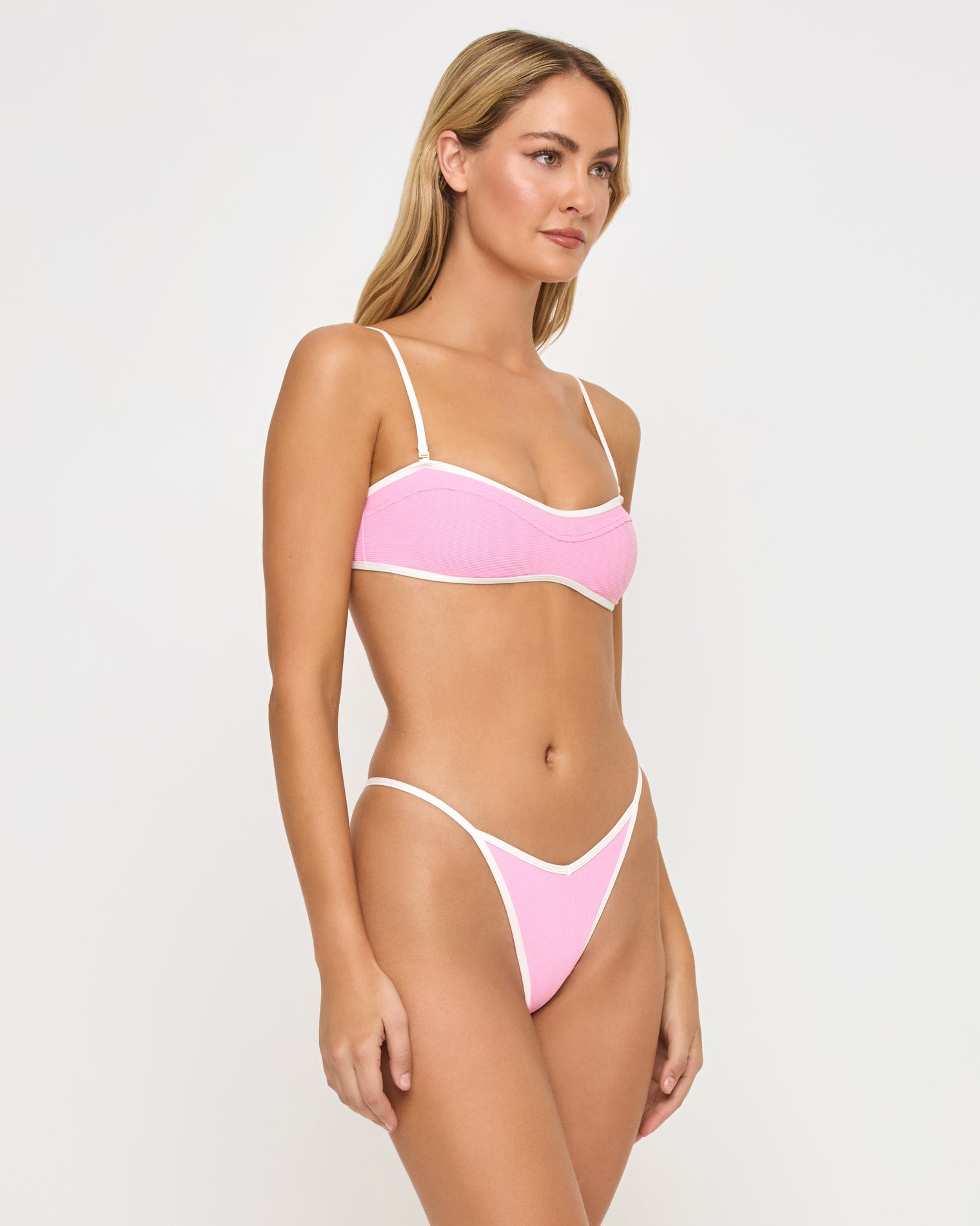 Ribbed Selena Bikini Top - Pink Sugar Cream