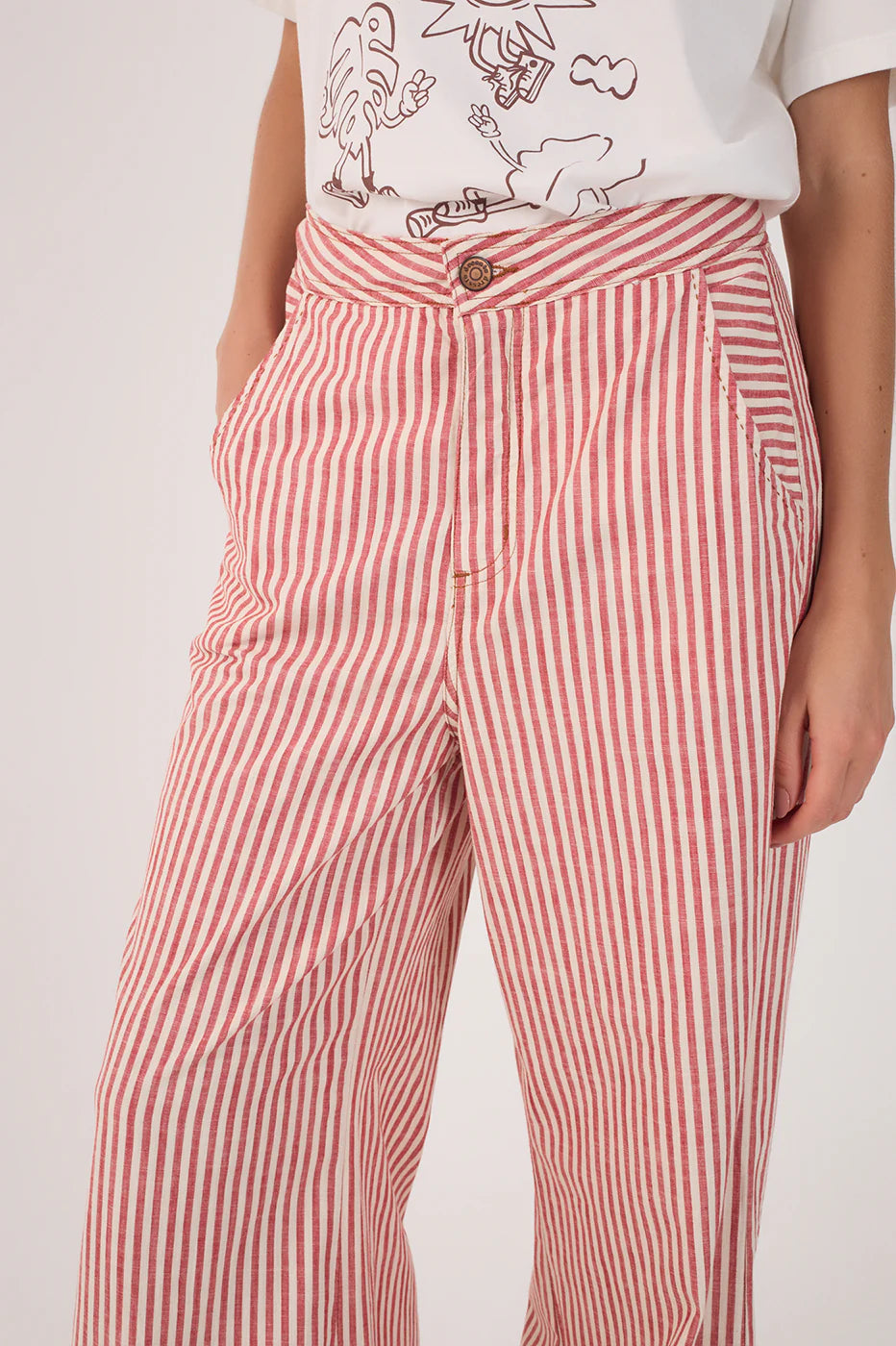 Striped Twill Wide Leg Pants