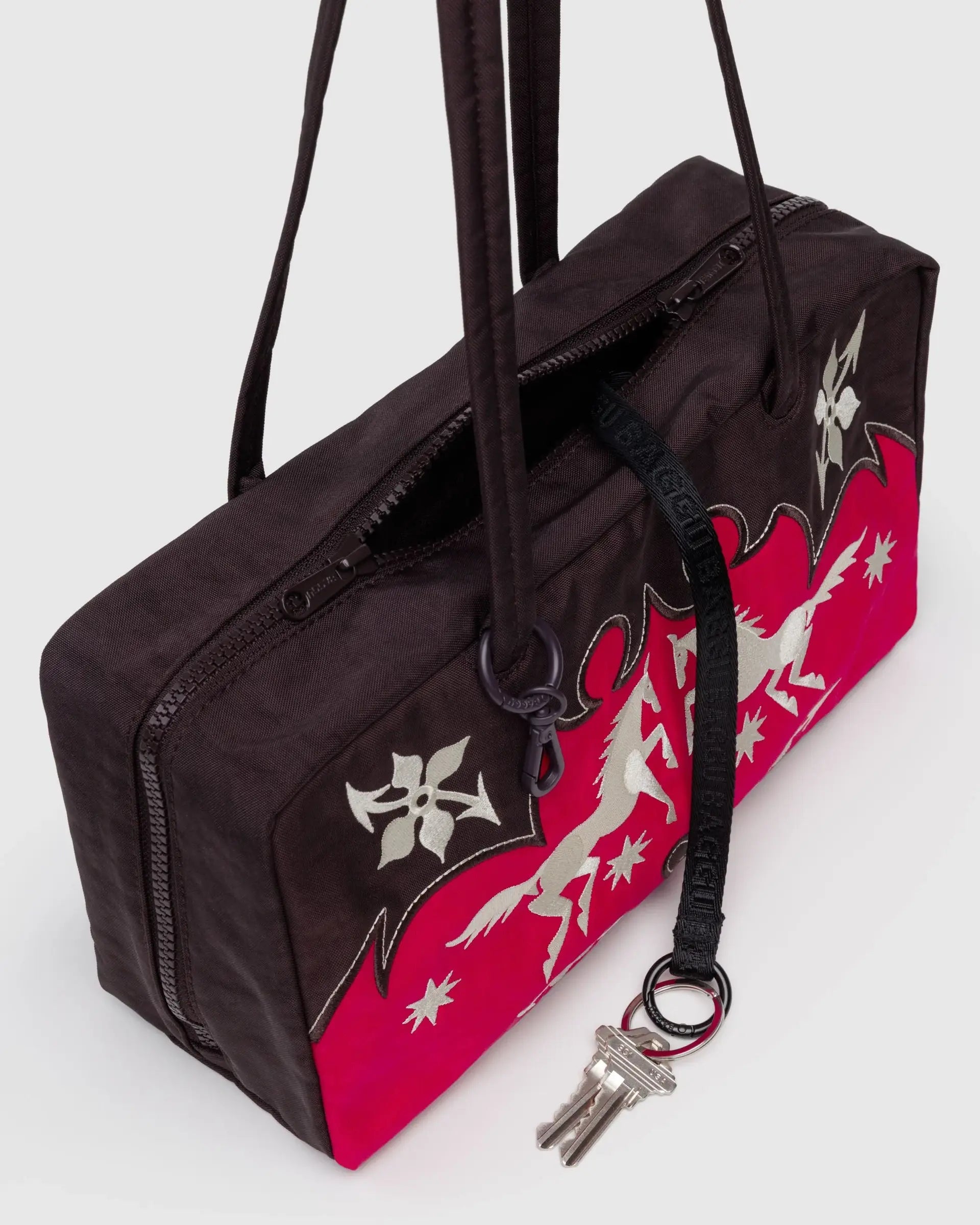 Nylon Bowler Bag in Western Appliqué