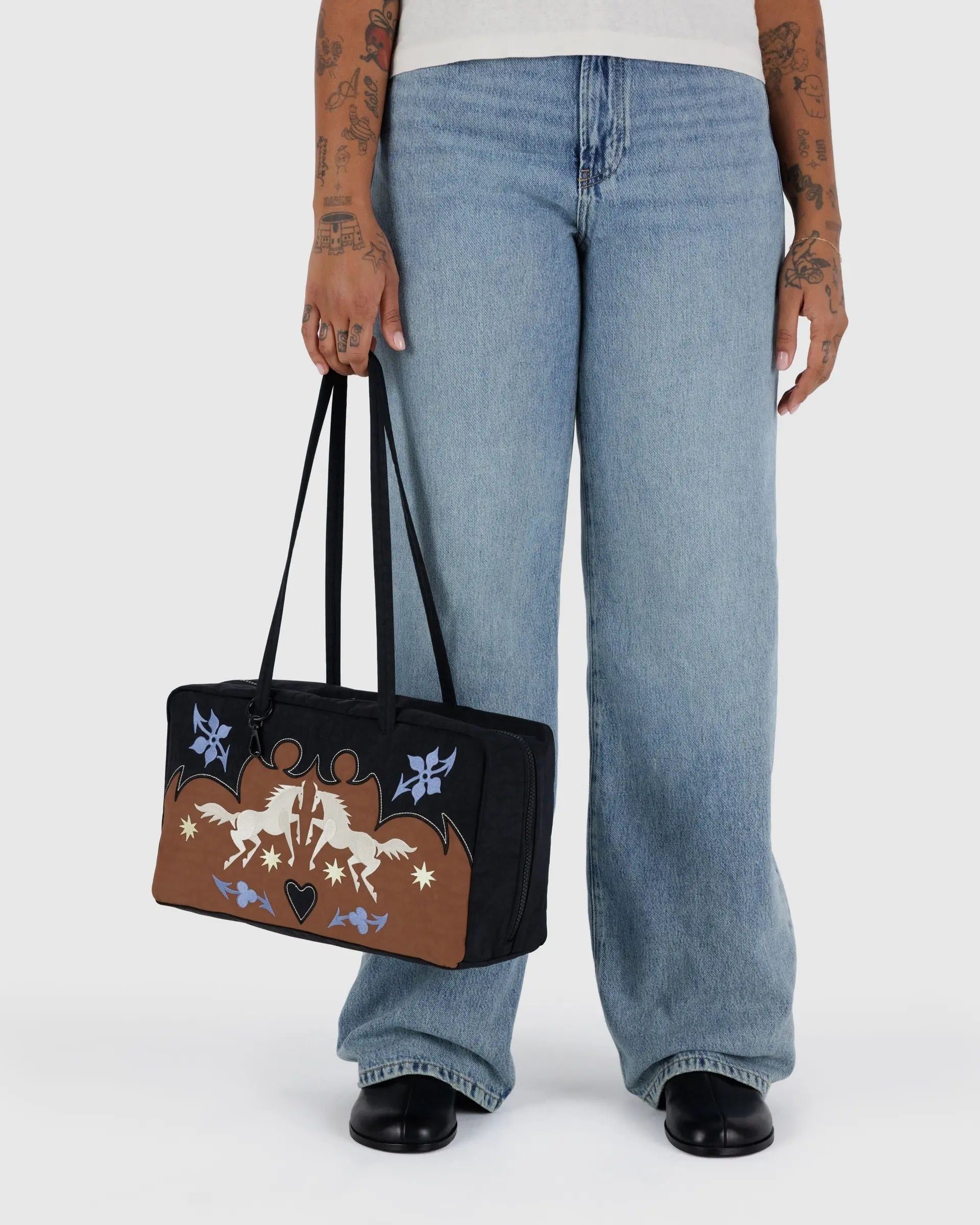 Medium Bowler Bag in Western Appliqué