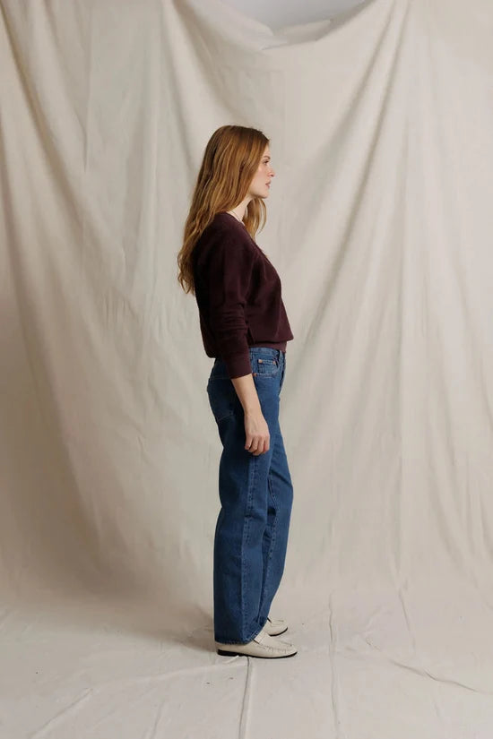Ziggy Reverse Fleece Crewneck Sweatshirt in Cherry Lacquer