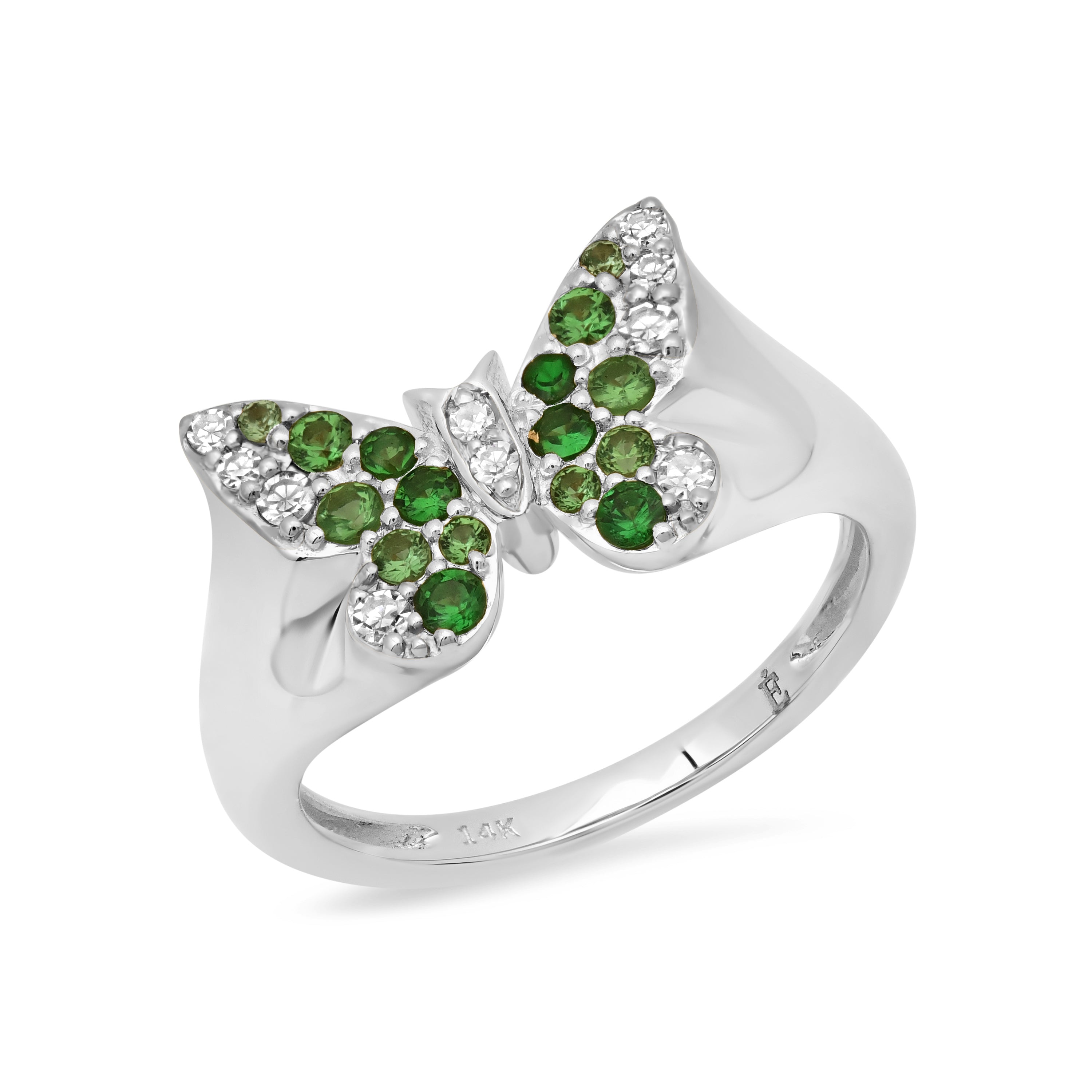 Mini Green and Diamond Ombré Butterfly Pinky Ring