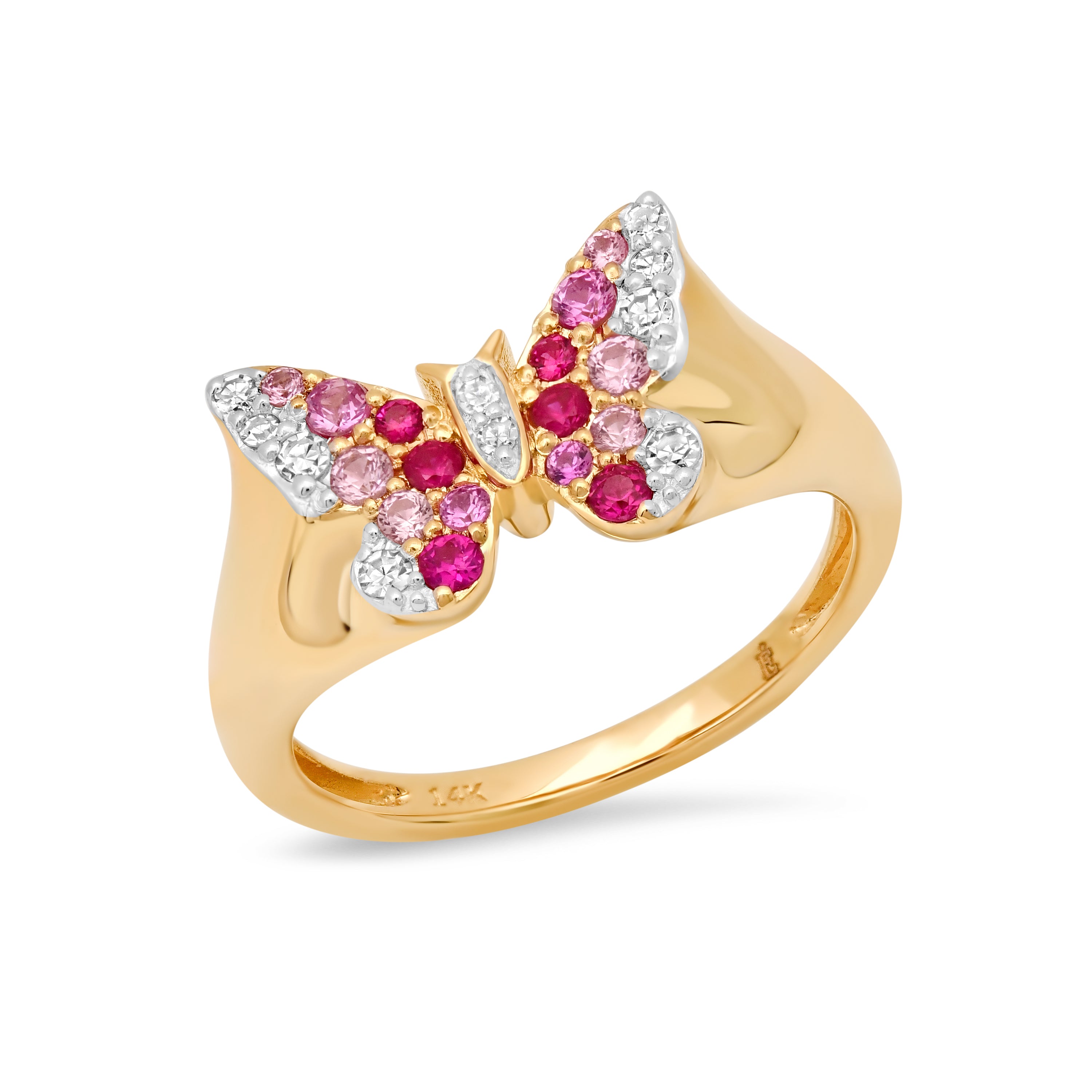Mini Pink and Diamond Ombré Butterfly Pinky Ring