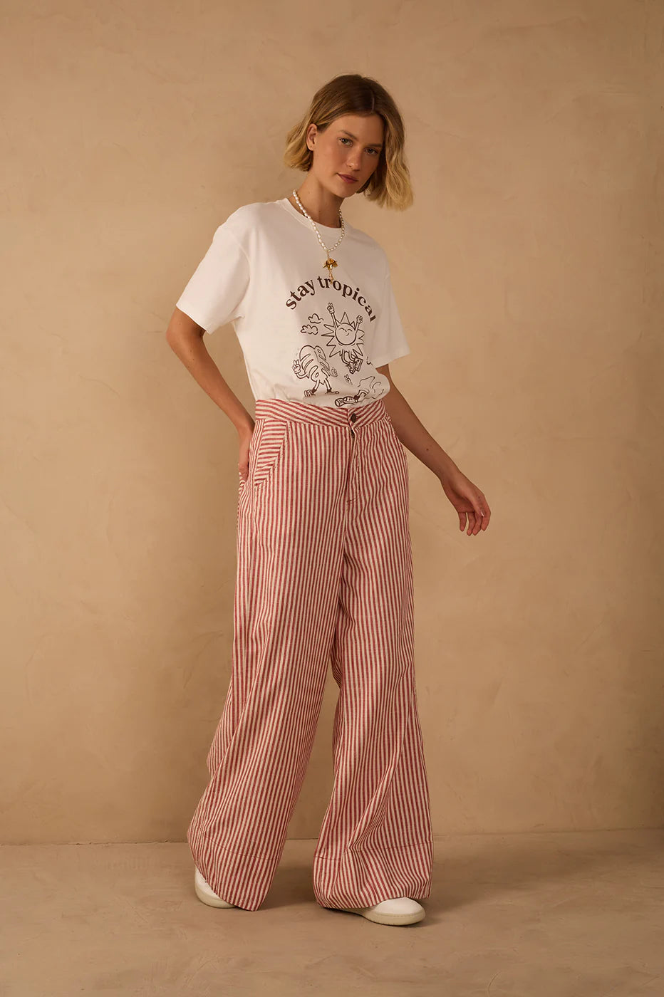 Striped Twill Wide Leg Pants