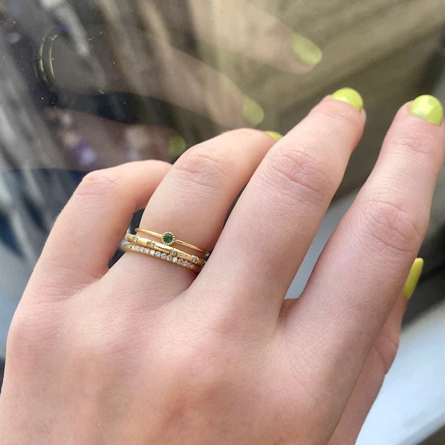 Round Emerald Moon Drop Ring