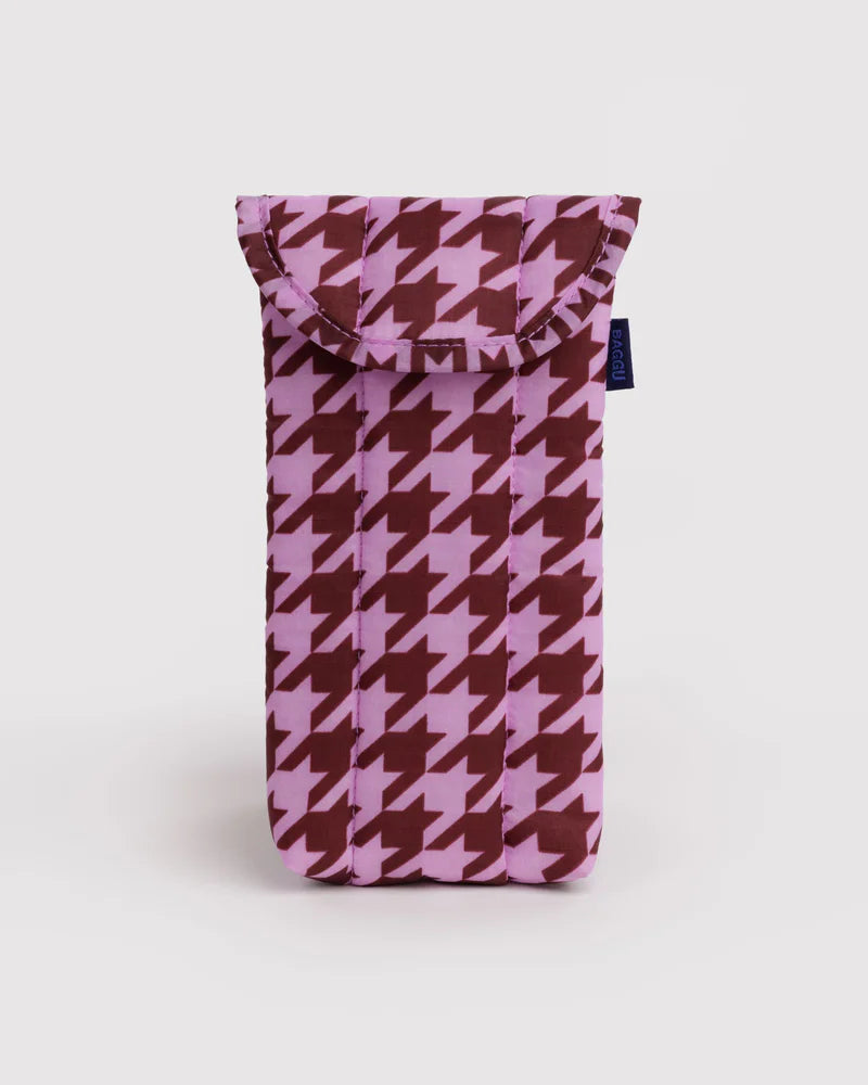 Puffy Glasses Sleeve in Pink Houndstooth