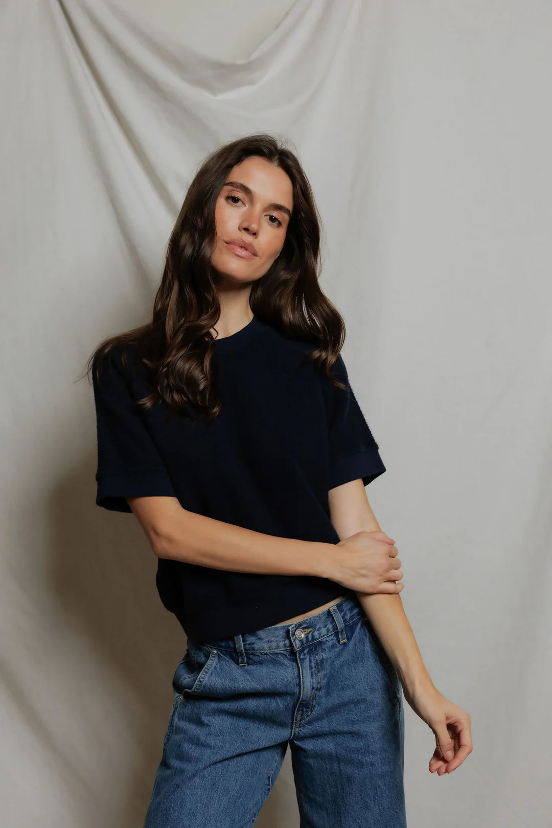 Kennedy Short Sleeve Crewneck Sweatshirt in Navy