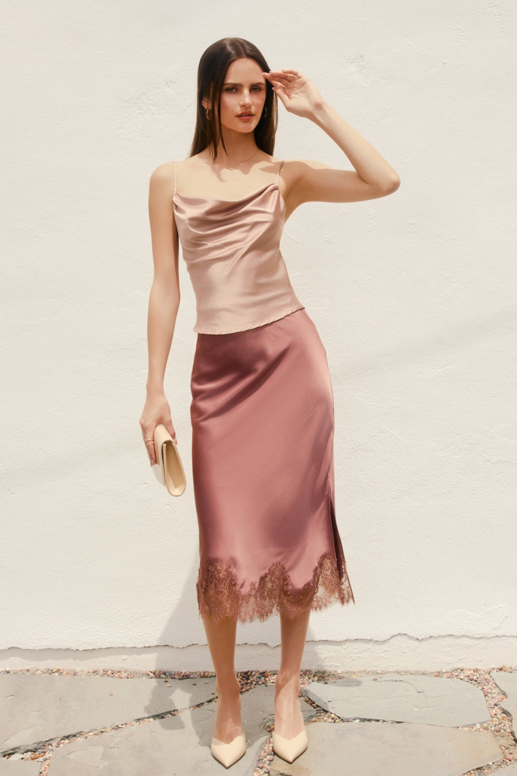 Sloane Lace Midi Skirt in Rose