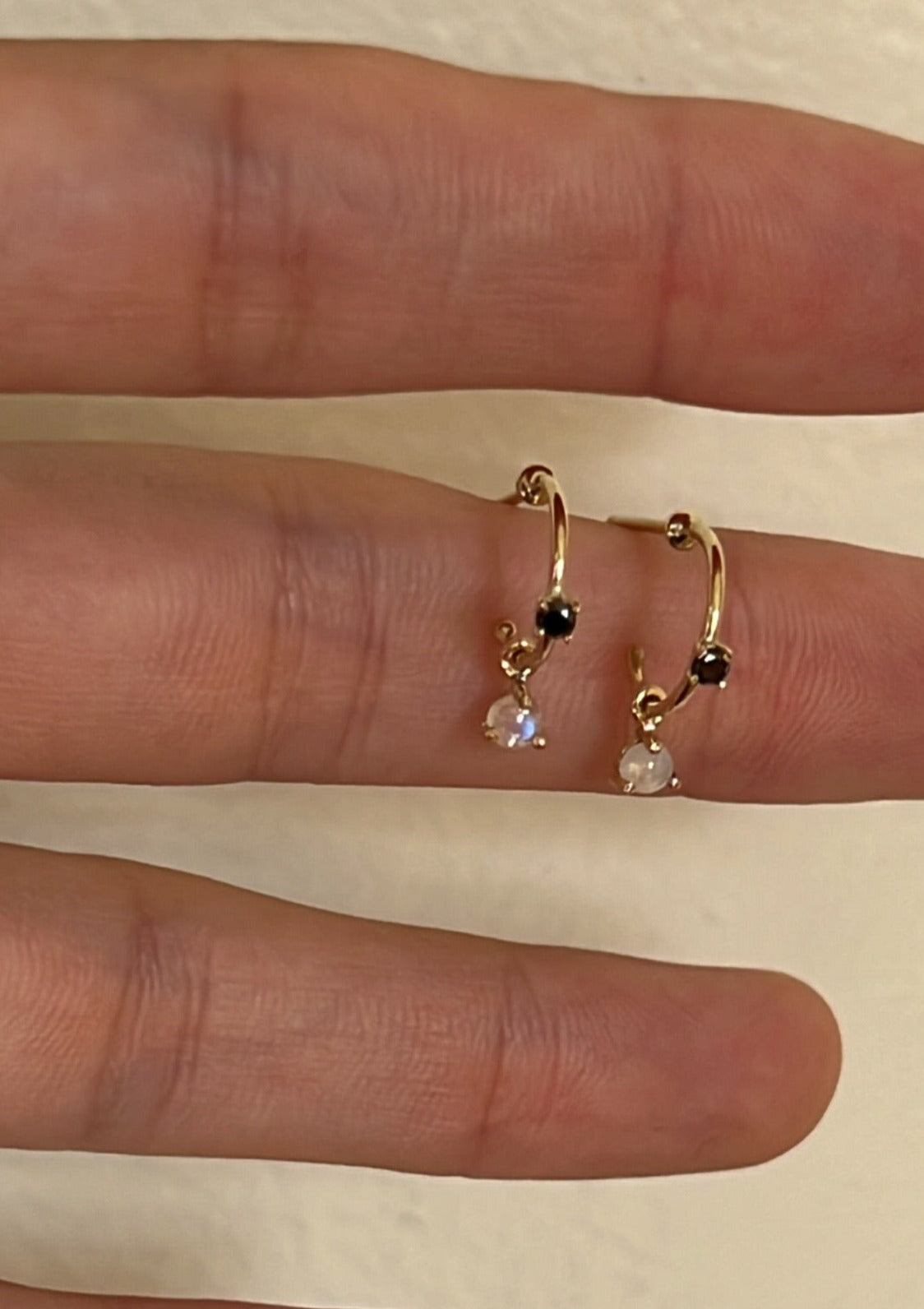 Black Diamond and Moonstone Hoops