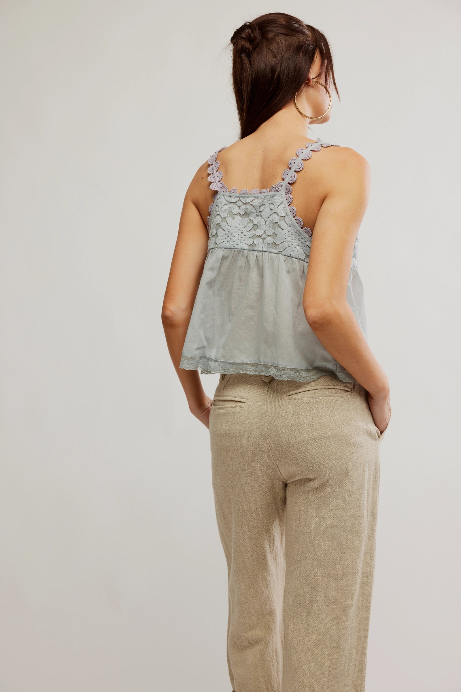 Stevie Lace Tank in Pearl Blue