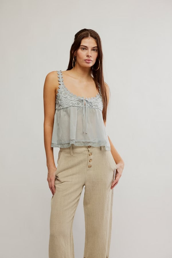 Stevie Lace Tank in Pearl Blue