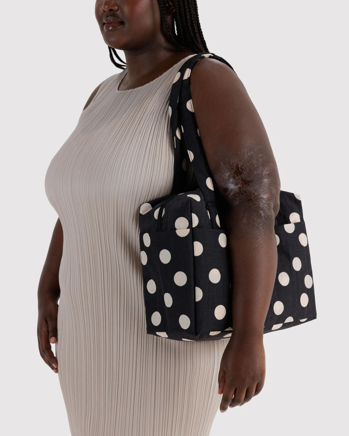 Everyday Cloud Bag in Black and Cream Polka Dot