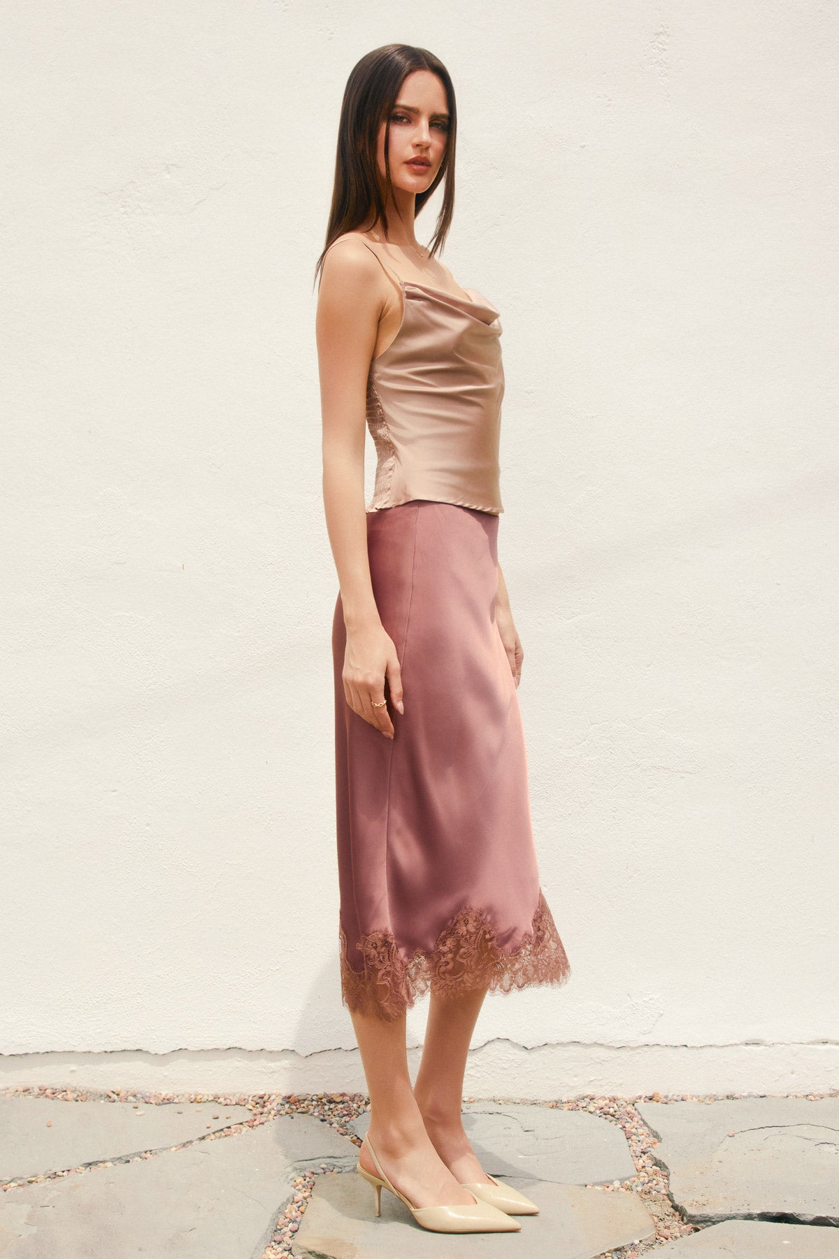 Sloane Lace Midi Skirt in Rose