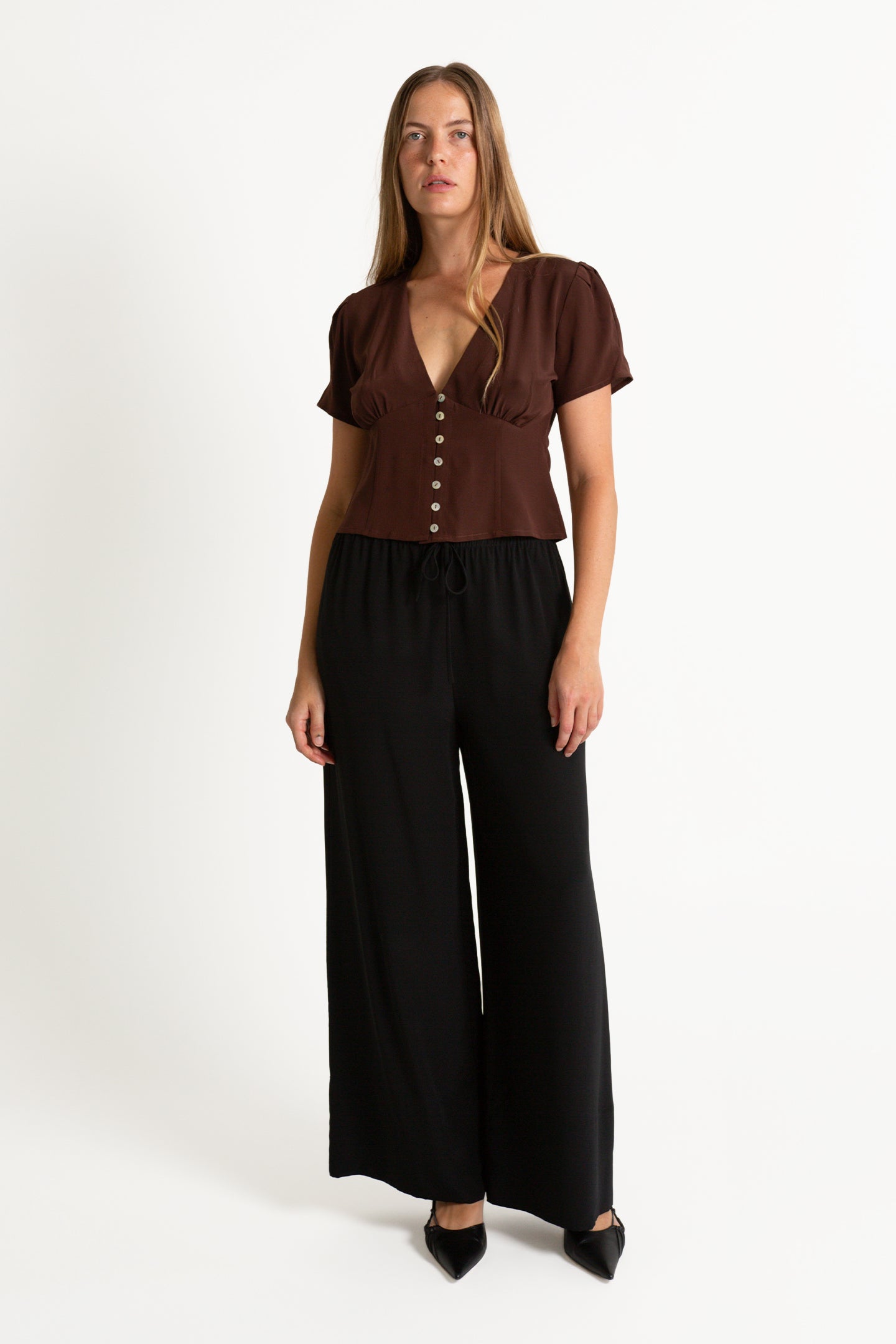 Cap Sleeve Blouse in Ciocco