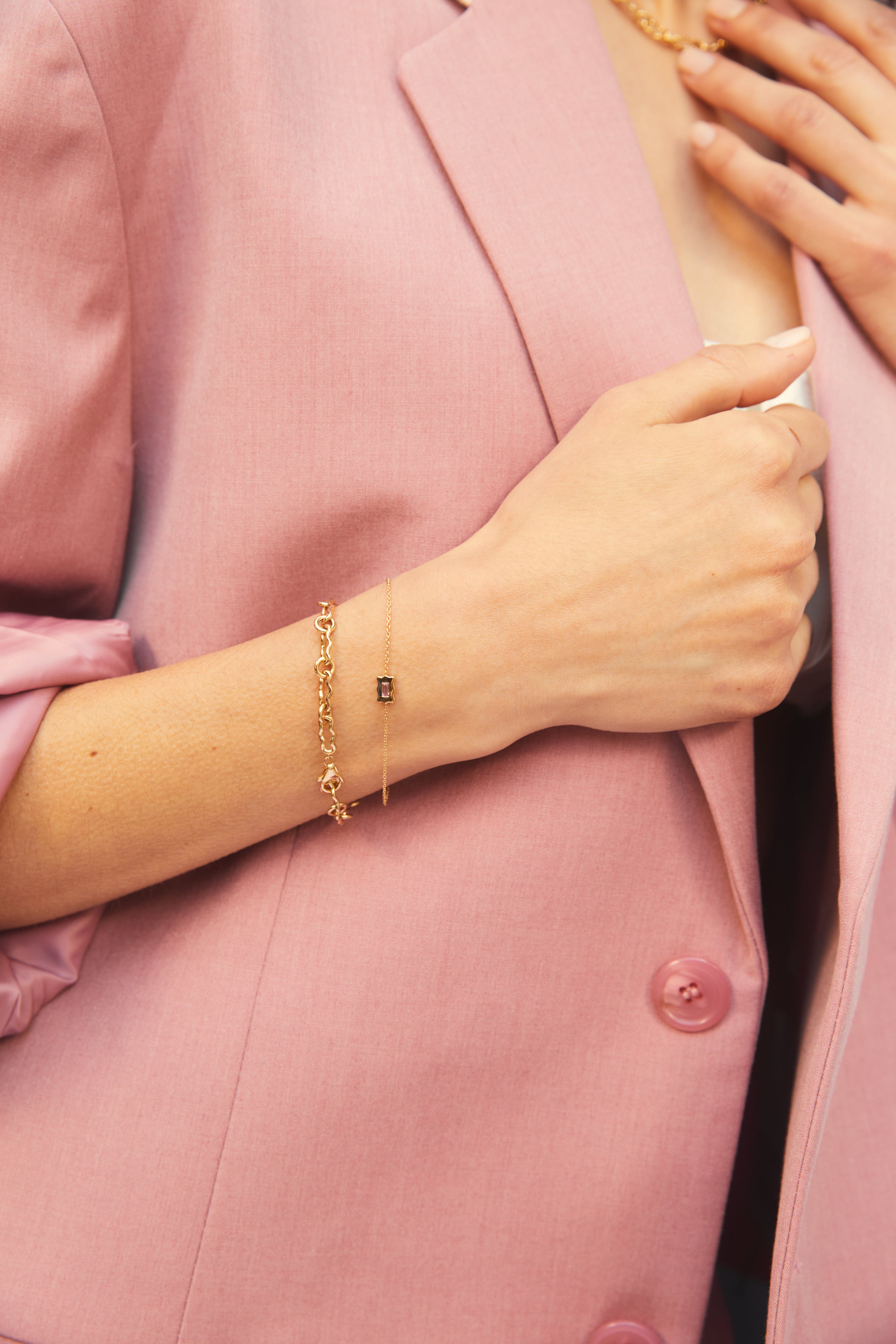 Pink Sapphire Baguette Form Chain Bracelet