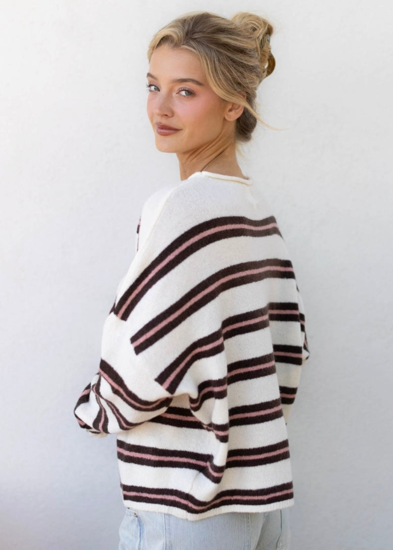 Maisie Sweater in Ivory Varsity Stripe