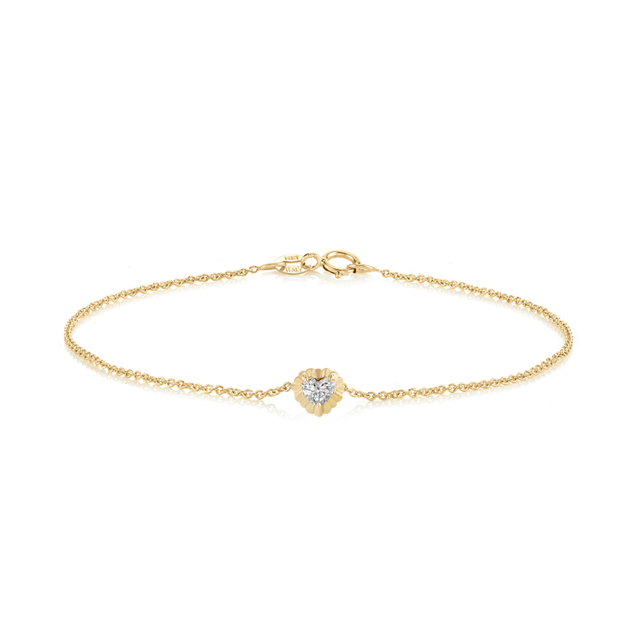 Fluted Button Bracelet With Heart Diamond