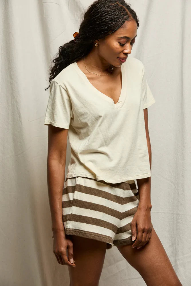 Liz Stripe Short in Mocha Natural Stripe